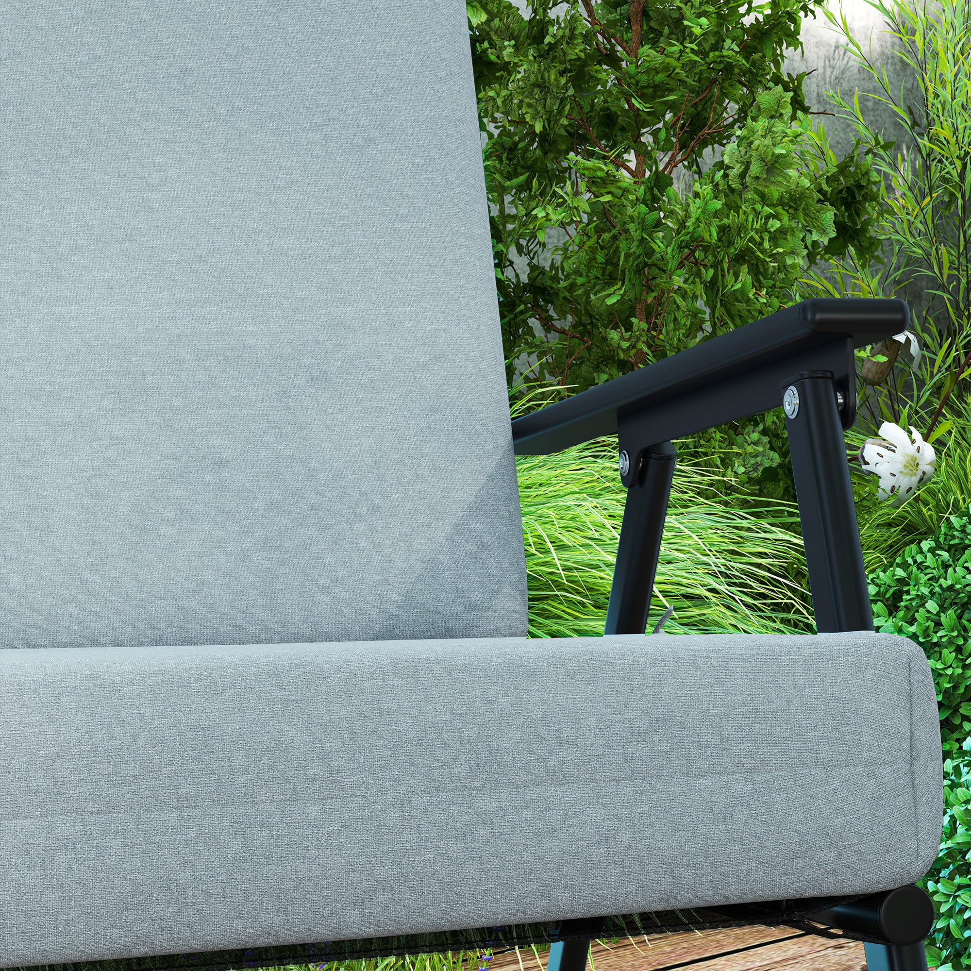 Outsunny Outdoor Chair Cushions Set of 2 for Dining Chairs, Water-Repellent and Fade-Resistant Yarn-Dyed Polyester, Outdoor Seat Cushions with Back Cushions and Ties, Light Grey