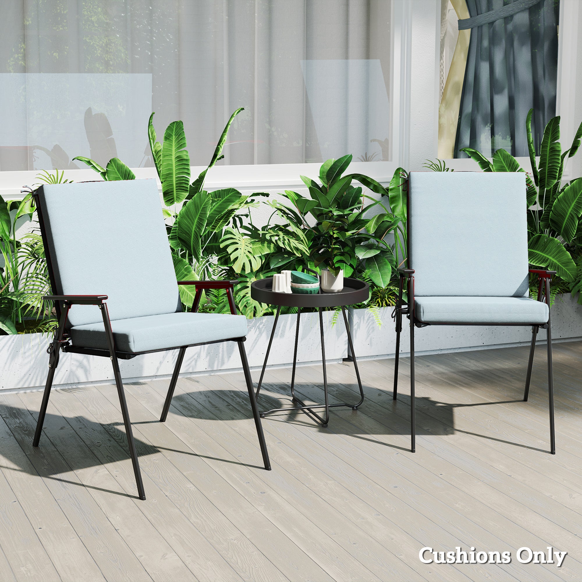 Outsunny Outdoor Chair Cushions Set of 2 for Dining Chairs, Water-Repellent and Fade-Resistant Yarn-Dyed Polyester, Outdoor Seat Cushions with Back Cushions and Ties, Light Grey