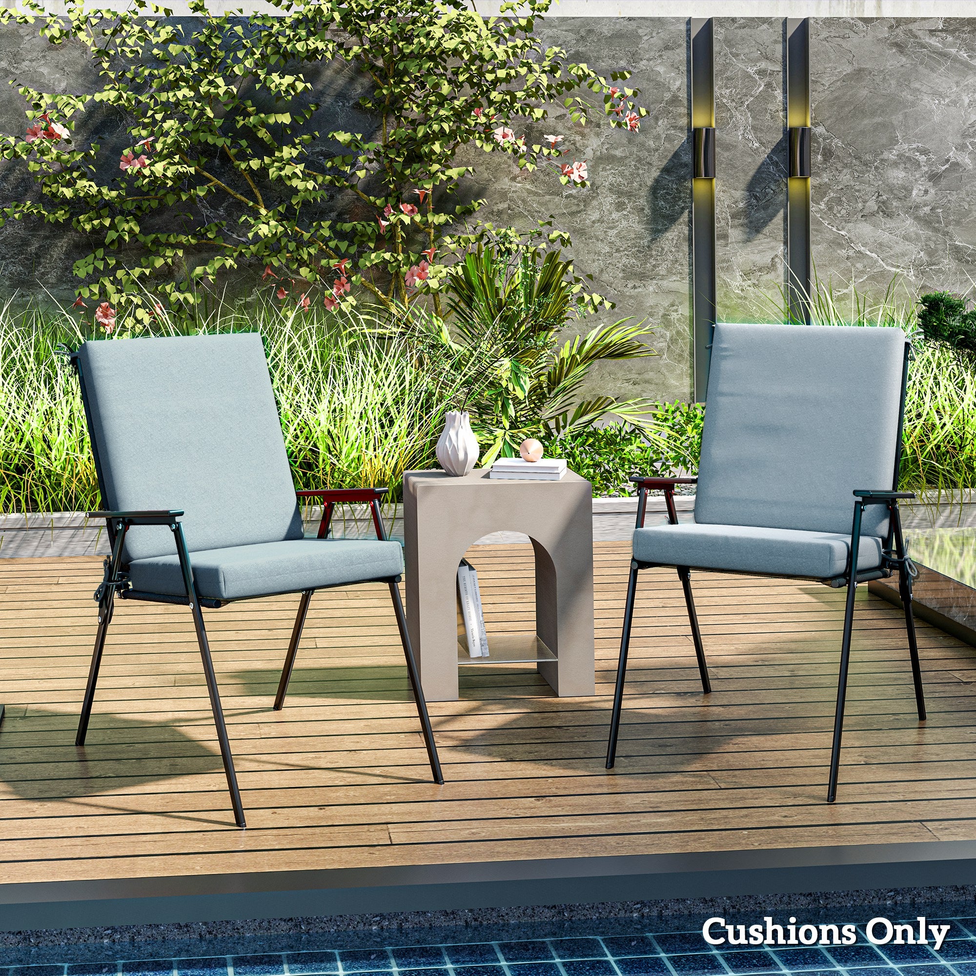Outsunny Outdoor Chair Cushions Set of 2 for Dining Chairs, Water-Repellent and Fade-Resistant Yarn-Dyed Polyester, Outdoor Seat Cushions with Back Cushions and Ties, Light Grey