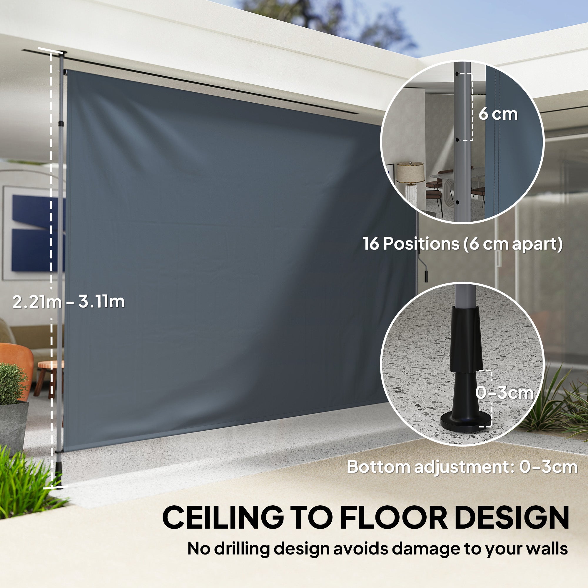 Outsunny 11.5' x 10' Retractable Patio Awning, Manual Outdoor Privacy Screen with UPF30+ & Water-Resistant Fabric for Patio, Balcony, Terrace, Pool, Dark Grey