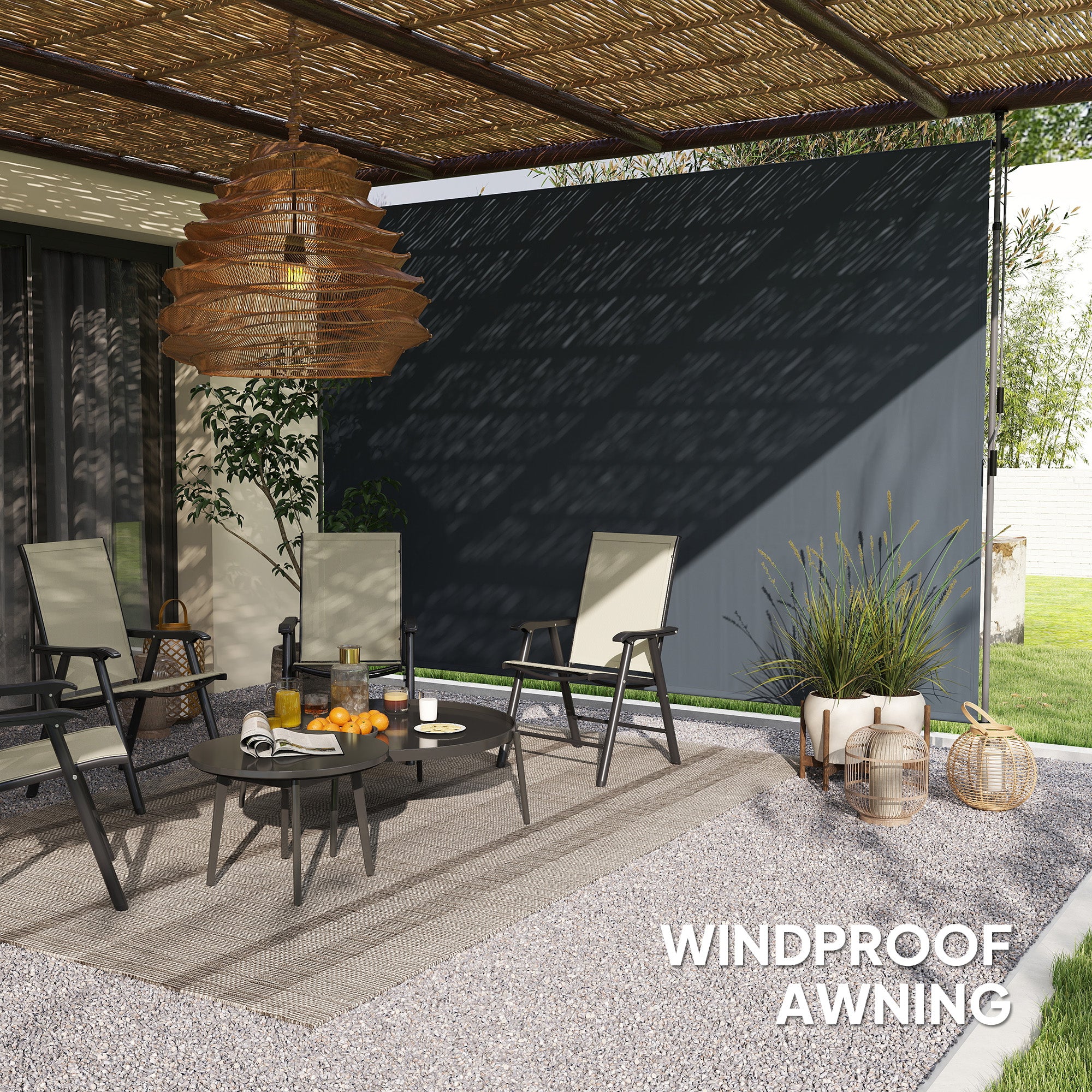 Outsunny 11.5' x 10' Retractable Patio Awning, Manual Outdoor Privacy Screen with UPF30+ & Water-Resistant Fabric for Patio, Balcony, Terrace, Pool, Dark Grey
