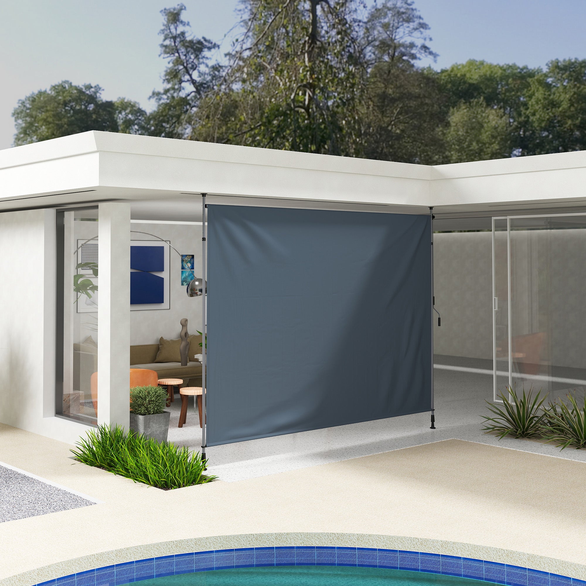 Outsunny 11.5' x 10' Retractable Patio Awning, Manual Outdoor Privacy Screen with UPF30+ & Water-Resistant Fabric for Patio, Balcony, Terrace, Pool, Dark Grey