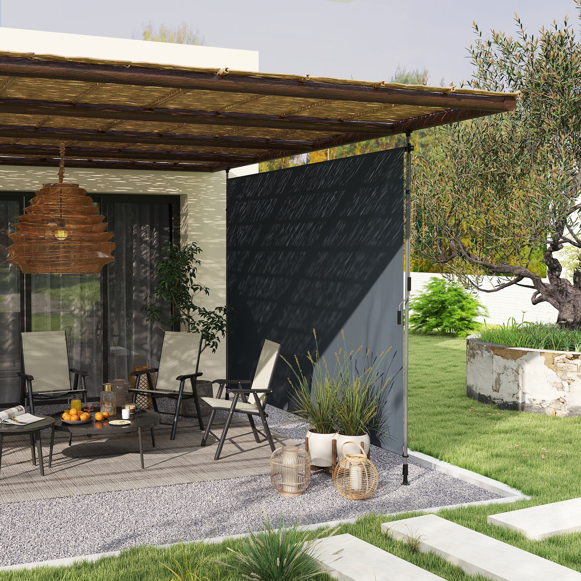 Outsunny 11.5' x 10' Retractable Patio Awning, Manual Outdoor Privacy Screen with UPF30+ & Water-Resistant Fabric for Patio, Balcony, Terrace, Pool, Dark Grey