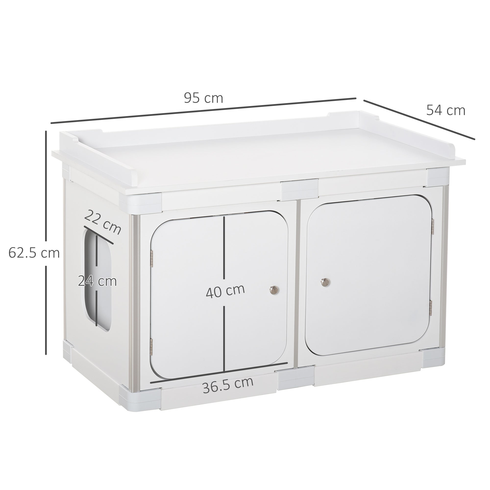 PawHut Wooden Cat Litter Box Enclosure Washroom Toilet Home Cabinet Kitty House Nightstand End Table Magnetic Door Adjustable Partition Board White
