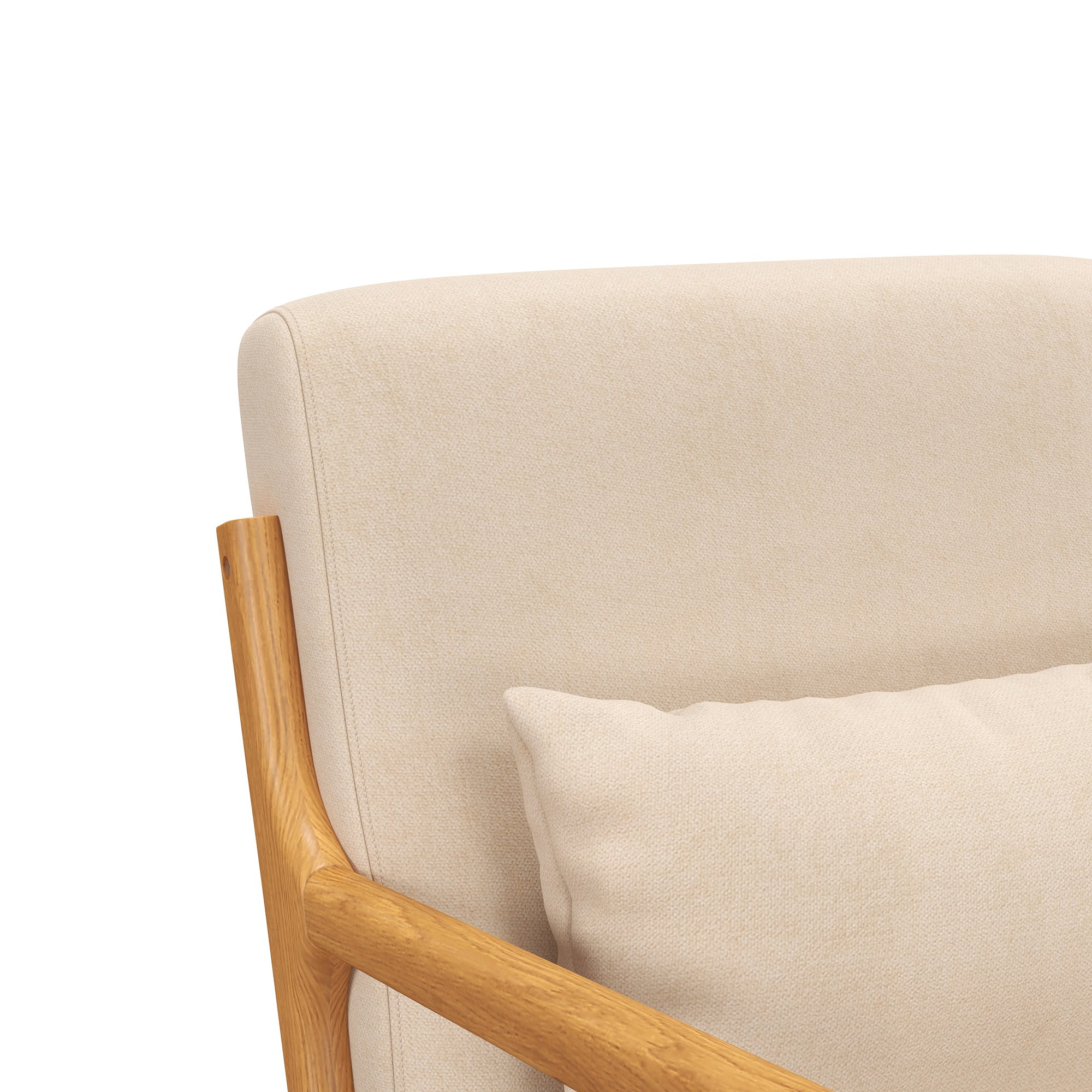 HOMCOM Fabric Accent Chair, Velvet Armchair, Retro Living Room Chair with Wood Legs and Thick Padding for Bedroom, Beige