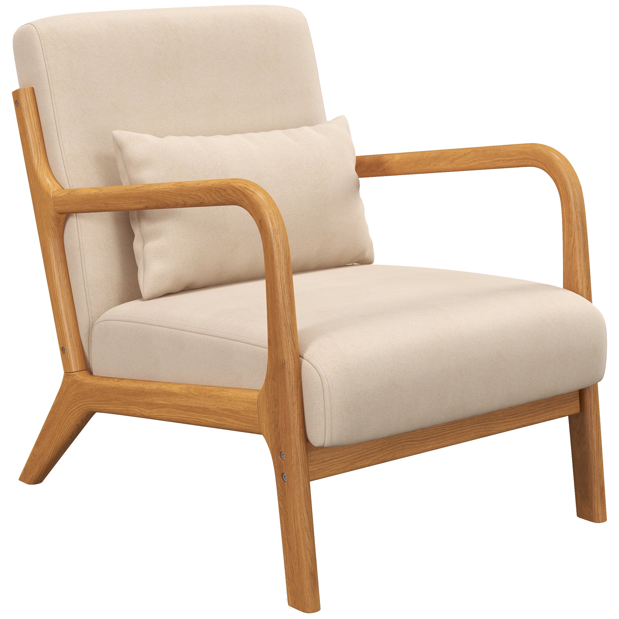 HOMCOM Fabric Accent Chair, Velvet Armchair, Retro Living Room Chair with Wood Legs and Thick Padding for Bedroom, Beige