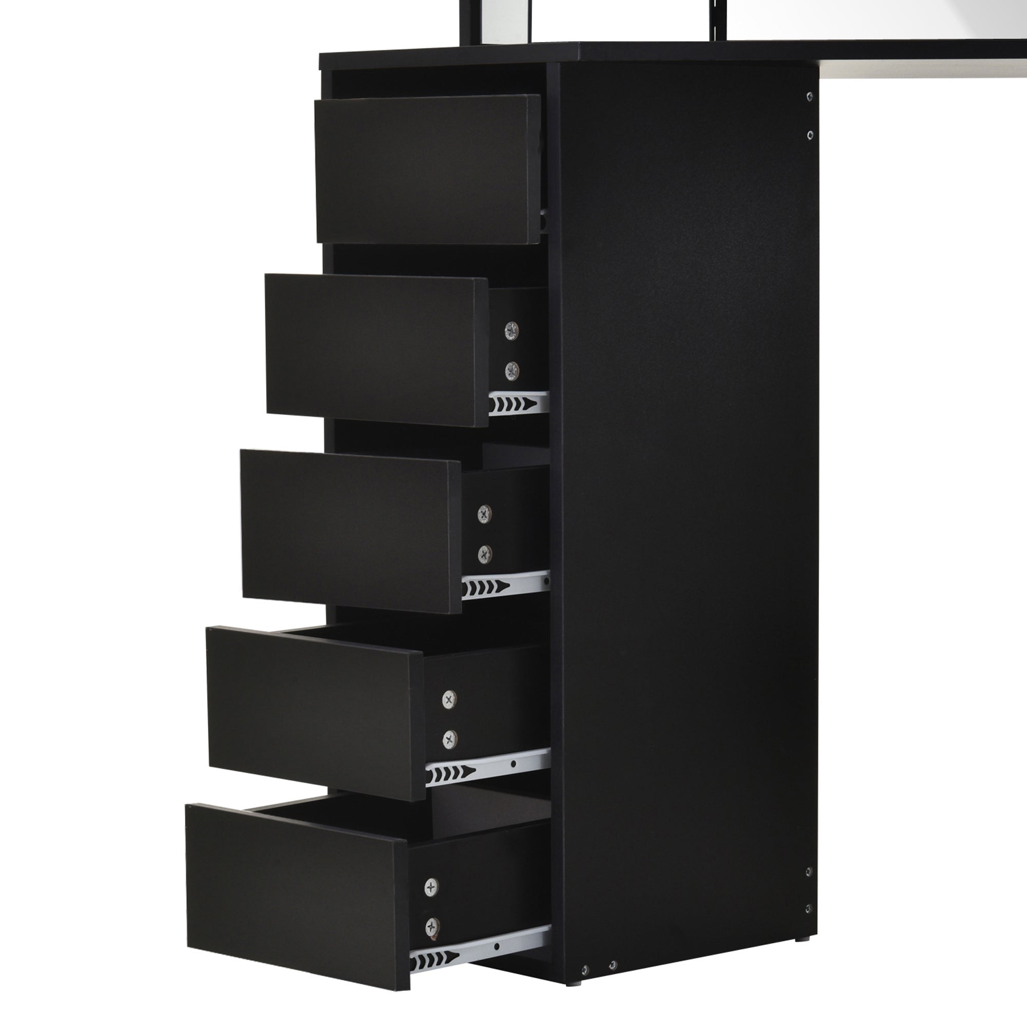 HOMCOM Corner Vanity Desk with Mirror, Makeup Vanity Table with 5 Drawers, Dressing Table with 3-piece Mirror, Black