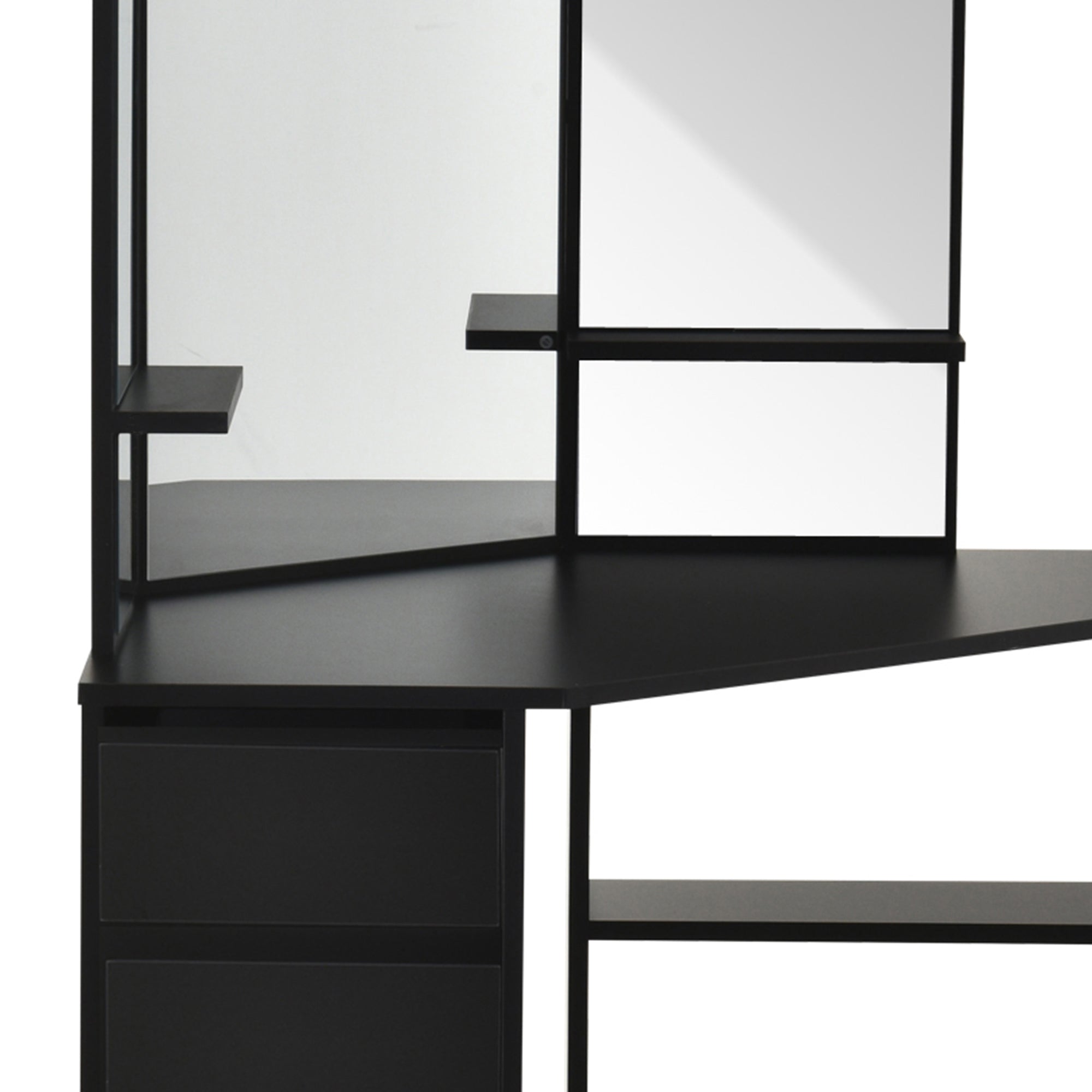 HOMCOM Corner Vanity Desk with Mirror, Makeup Vanity Table with 5 Drawers, Dressing Table with 3-piece Mirror, Black