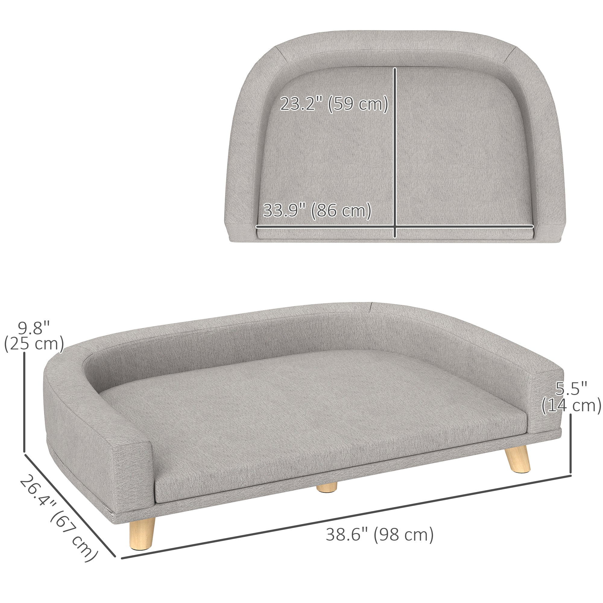 PawHut Dog Sofa, Dog Couch Bed for Large Dogs, Elevated Pet Cat Sofa Bed with Removable Washable Cover, Anti-slip Foot Pads, Grey