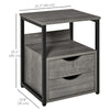 HOMCOM Nightstand with 2 Drawers, Industrial Side Table with Storage Shelf, Accent End Table for Bedroom, Grey
