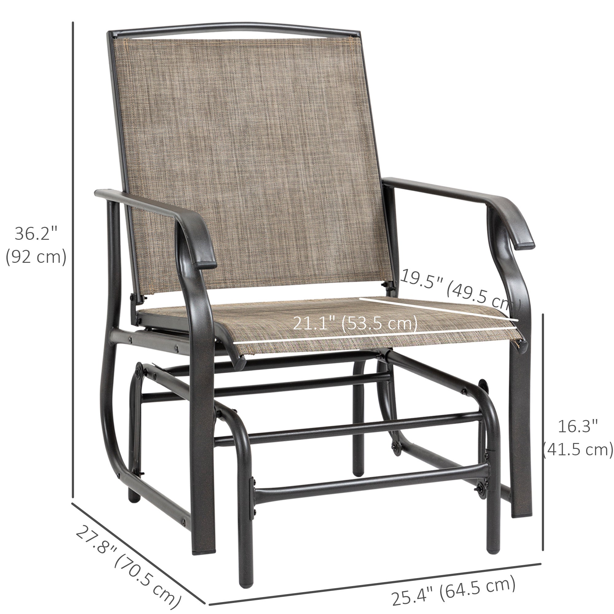 Outsunny 2 Pieces Outdoor Patio Glider Chairs, 2 Person Glider Rocking Chair Set with Breathable Mesh Fabric and Steel Frame for Porch, Garden, Outdoor Furniture Set, Dark Brown