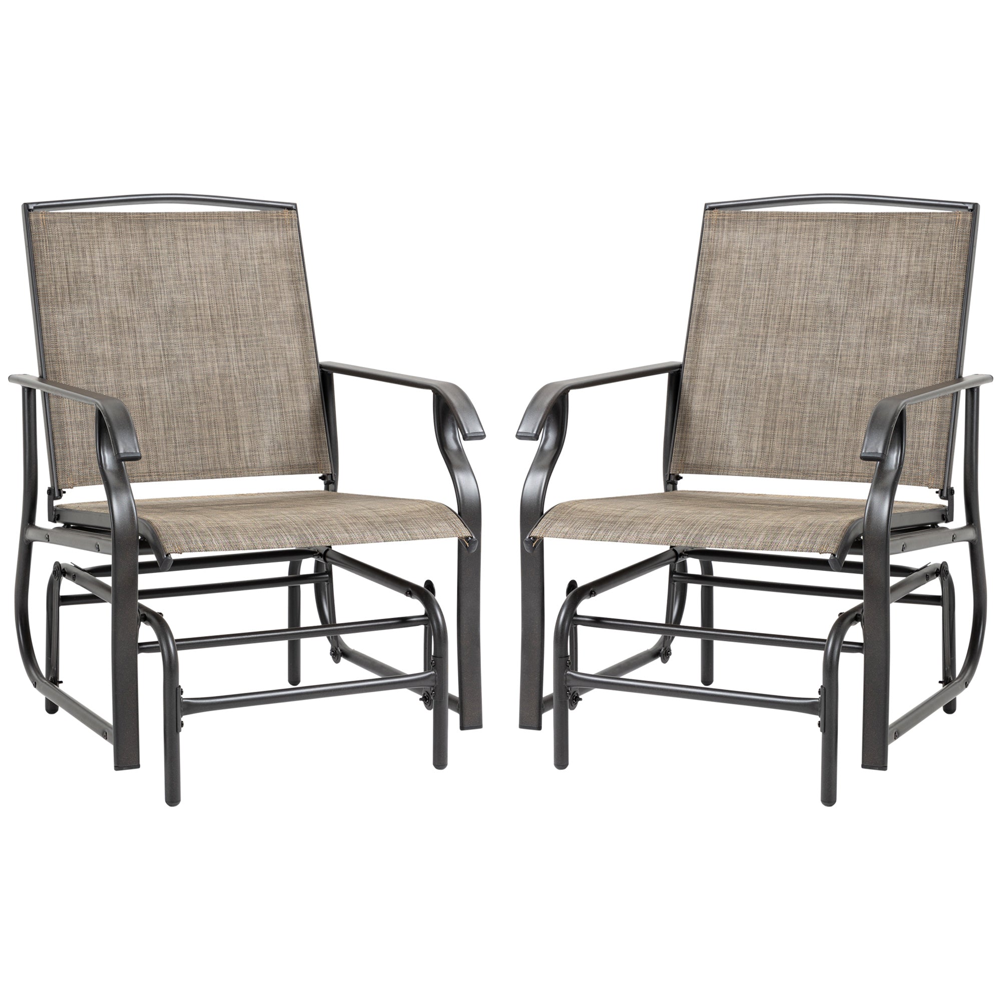 Outsunny 2 Pieces Outdoor Patio Glider Chairs, 2 Person Glider Rocking Chair Set with Breathable Mesh Fabric and Steel Frame for Porch, Garden, Outdoor Furniture Set, Dark Brown