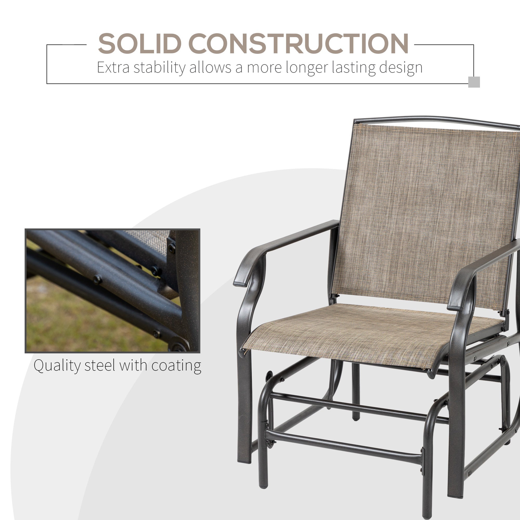 Outsunny 2 Pieces Outdoor Patio Glider Chairs, 2 Person Glider Rocking Chair Set with Breathable Mesh Fabric and Steel Frame for Porch, Garden, Outdoor Furniture Set, Dark Brown