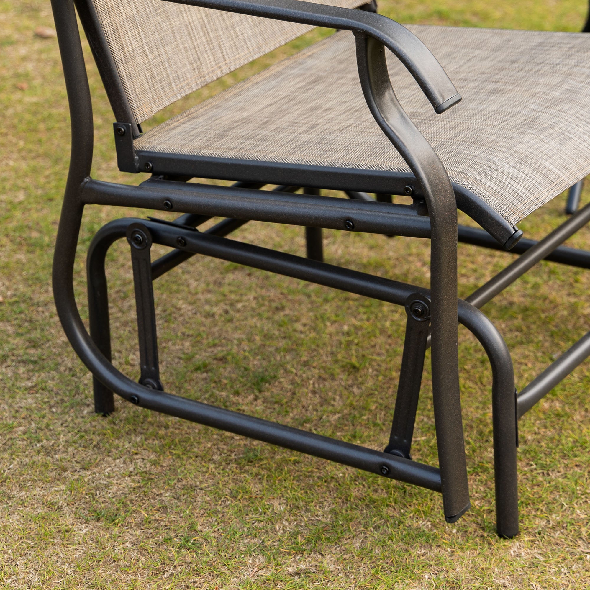Outsunny 2 Pieces Outdoor Patio Glider Chairs, 2 Person Glider Rocking Chair Set with Breathable Mesh Fabric and Steel Frame for Porch, Garden, Outdoor Furniture Set, Dark Brown