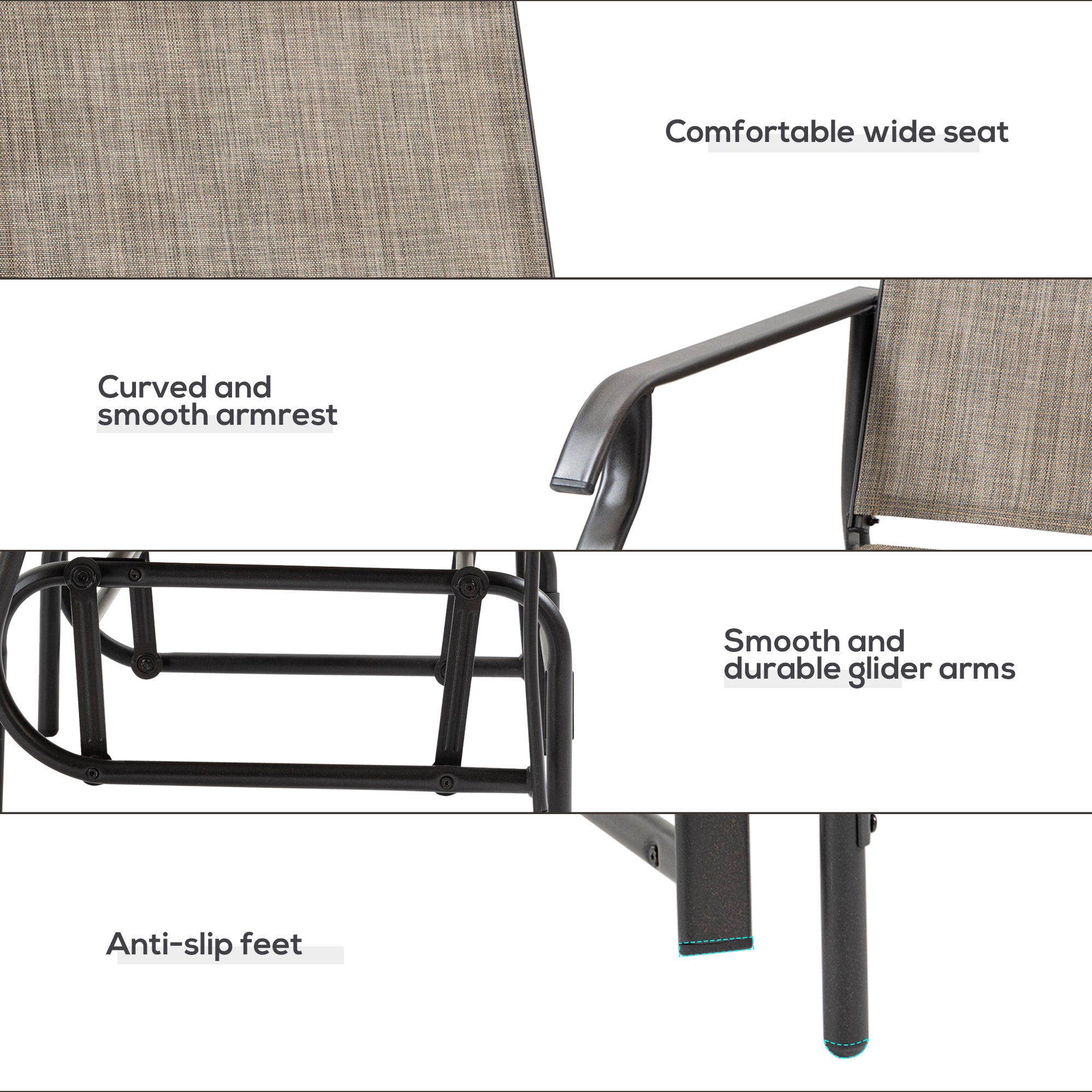 Outsunny 2 Pieces Outdoor Patio Glider Chairs, 2 Person Glider Rocking Chair Set with Breathable Mesh Fabric and Steel Frame for Porch, Garden, Outdoor Furniture Set, Dark Brown