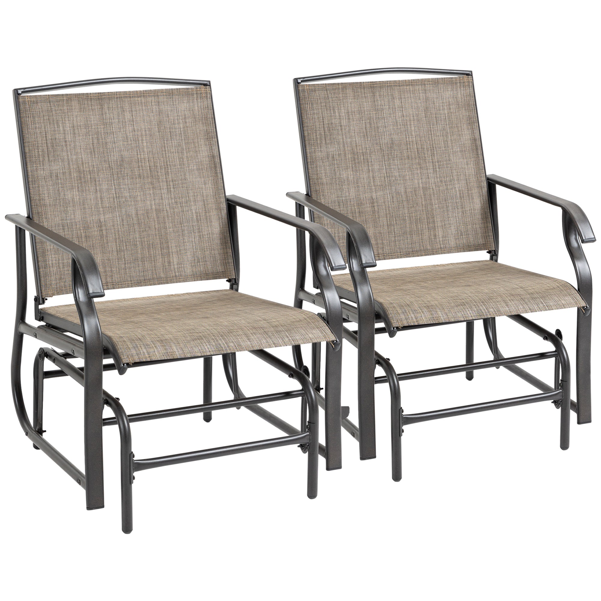 Outsunny 2 Pieces Outdoor Patio Glider Chairs, 2 Person Glider Rocking Chair Set with Breathable Mesh Fabric and Steel Frame for Porch, Garden, Outdoor Furniture Set, Dark Brown