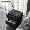 HOMCOM Nightstand with Charging Station and LED Light, Bedside Table with USB Ports and AC Outlets, Side Table with Storage and Remote for Bedroom, Black