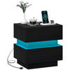 HOMCOM Nightstand with Charging Station and LED Light, Bedside Table with USB Ports and AC Outlets, Side Table with Storage and Remote for Bedroom, Black
