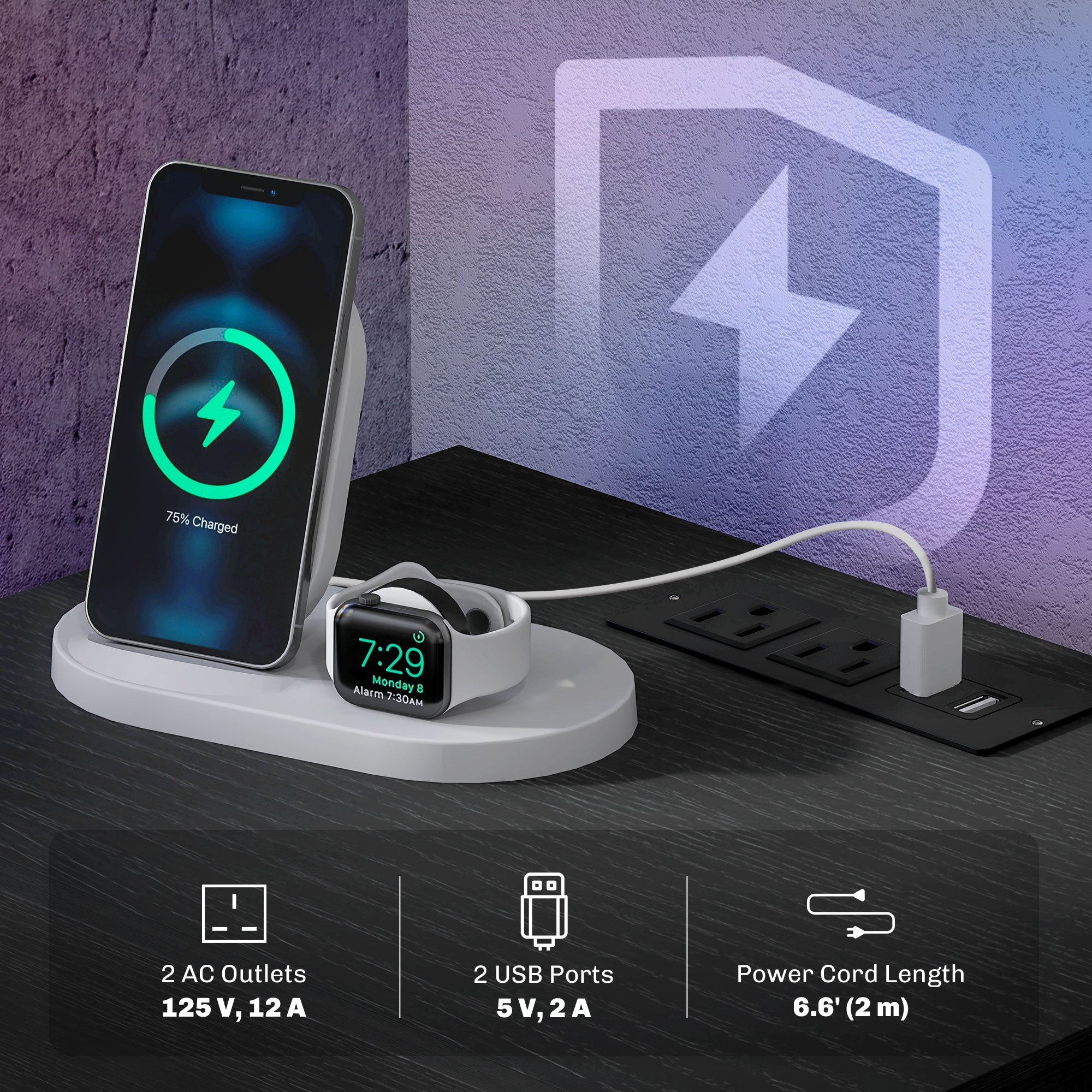 HOMCOM Nightstand with Charging Station and LED Light, Bedside Table with USB Ports and AC Outlets, Side Table with Storage and Remote for Bedroom, Black