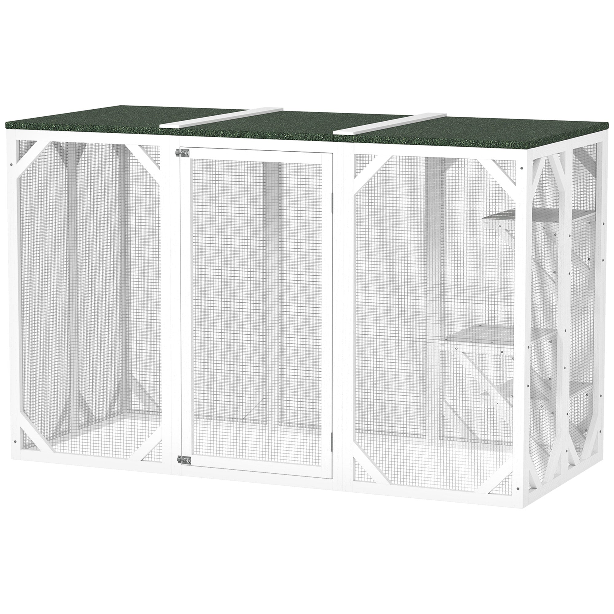 PawHut Cat Cage Indoor Catio Outdoor Cat Enclosure Pet House Small Animal Hutch for Rabbit, Kitten, Crate Kennel with Waterproof Roof, Multi-Level Platforms, Lock, White