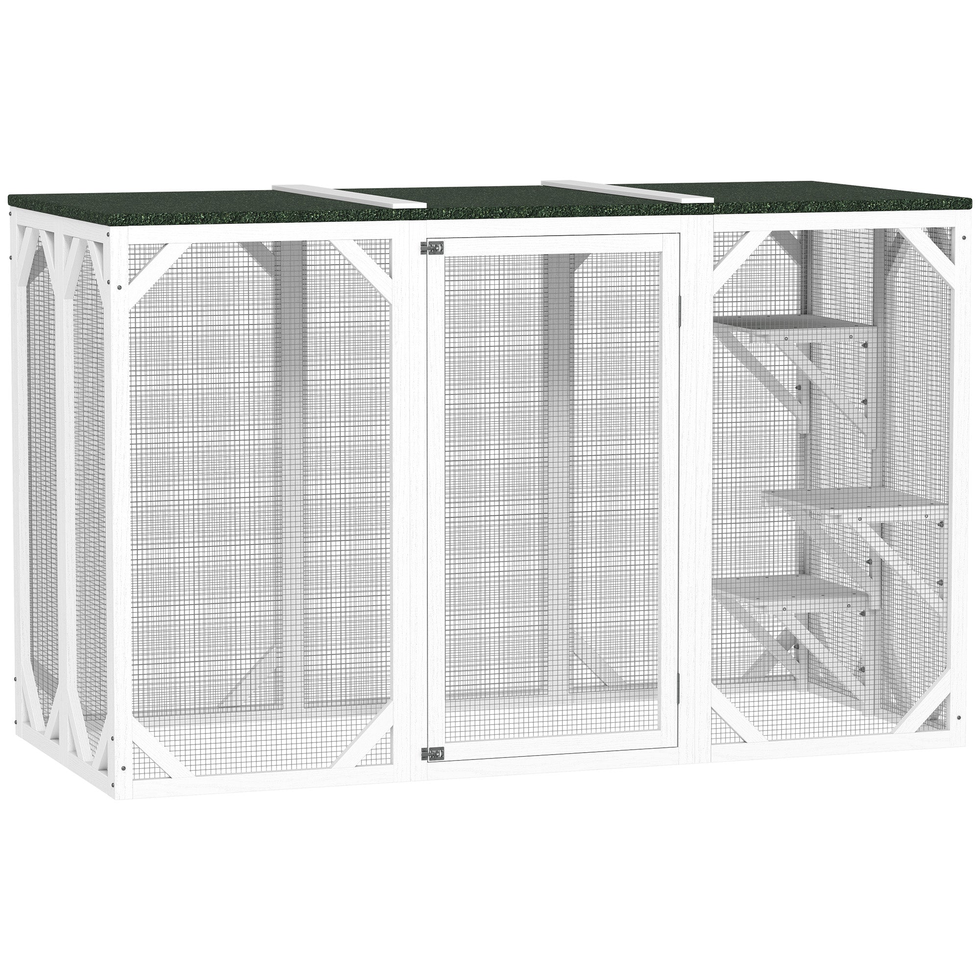 PawHut Cat Cage Indoor Catio Outdoor Cat Enclosure Pet House Small Animal Hutch for Rabbit, Kitten, Crate Kennel with Waterproof Roof, Multi-Level Platforms, Lock, White
