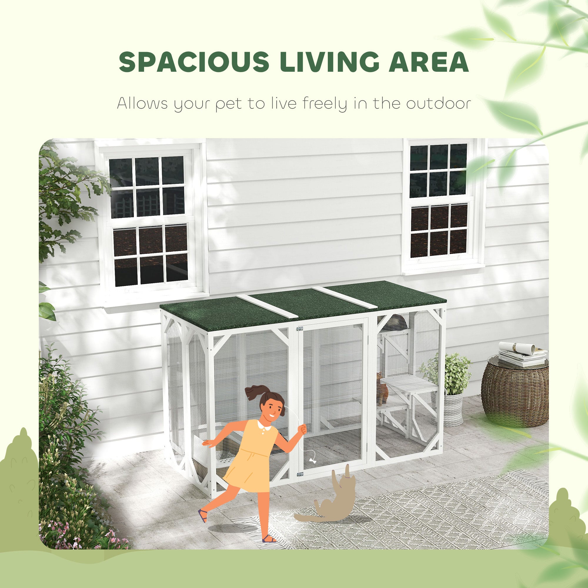 PawHut Cat Cage Indoor Catio Outdoor Cat Enclosure Pet House Small Animal Hutch for Rabbit, Kitten, Crate Kennel with Waterproof Roof, Multi-Level Platforms, Lock, White