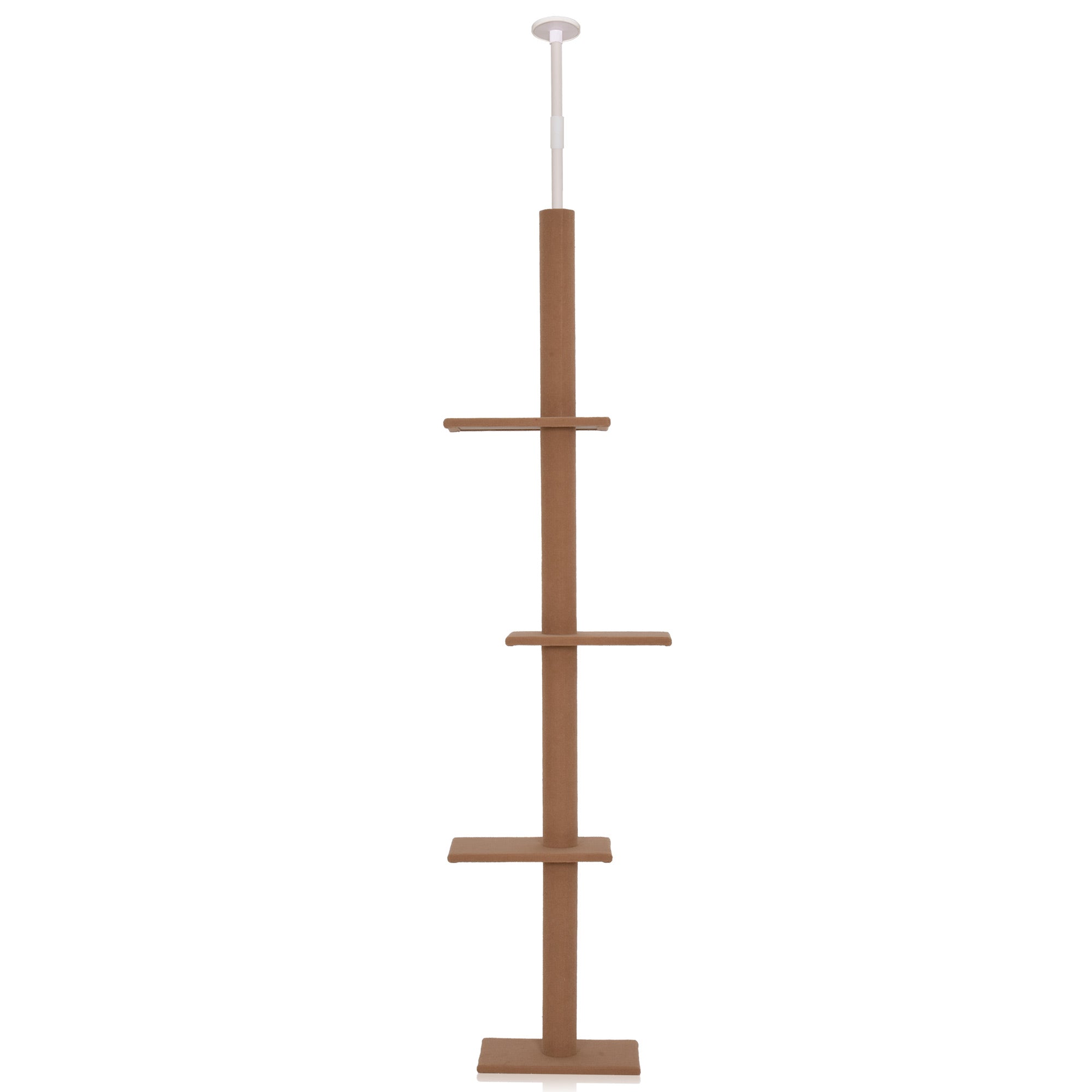 PawHut 260cm Floor To Ceiling Cat Tree for Indoor Cats w/ 3 Perches Flannel Upholstery Kitten Pet Rest Sleep Activity Tower Home Furniture Brown