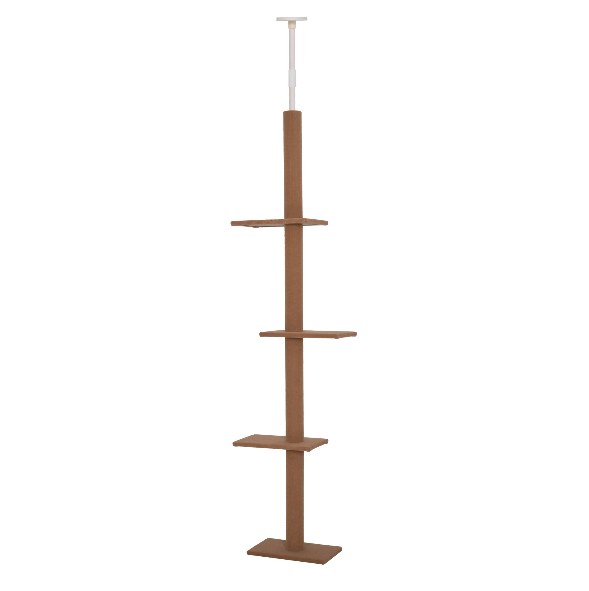 PawHut 260cm Floor To Ceiling Cat Tree for Indoor Cats w/ 3 Perches Flannel Upholstery Kitten Pet Rest Sleep Activity Tower Home Furniture Brown