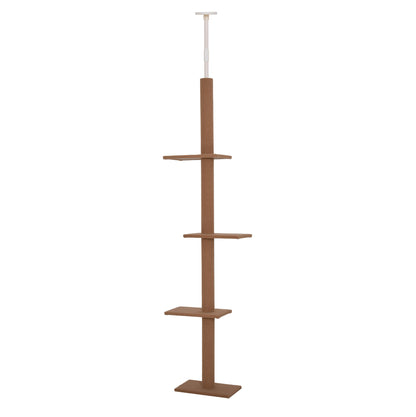 PawHut 260cm Floor To Ceiling Cat Tree for Indoor Cats w/ 3 Perches Flannel Upholstery Kitten Pet Rest Sleep Activity Tower Home Furniture Brown