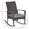 Outsunny Outdoor PE Rattan Rocking Chair, Garden Wicker Glider Rocking Chair Set with Armrest and Cushion for Patio, Balcony, Deck, Grey