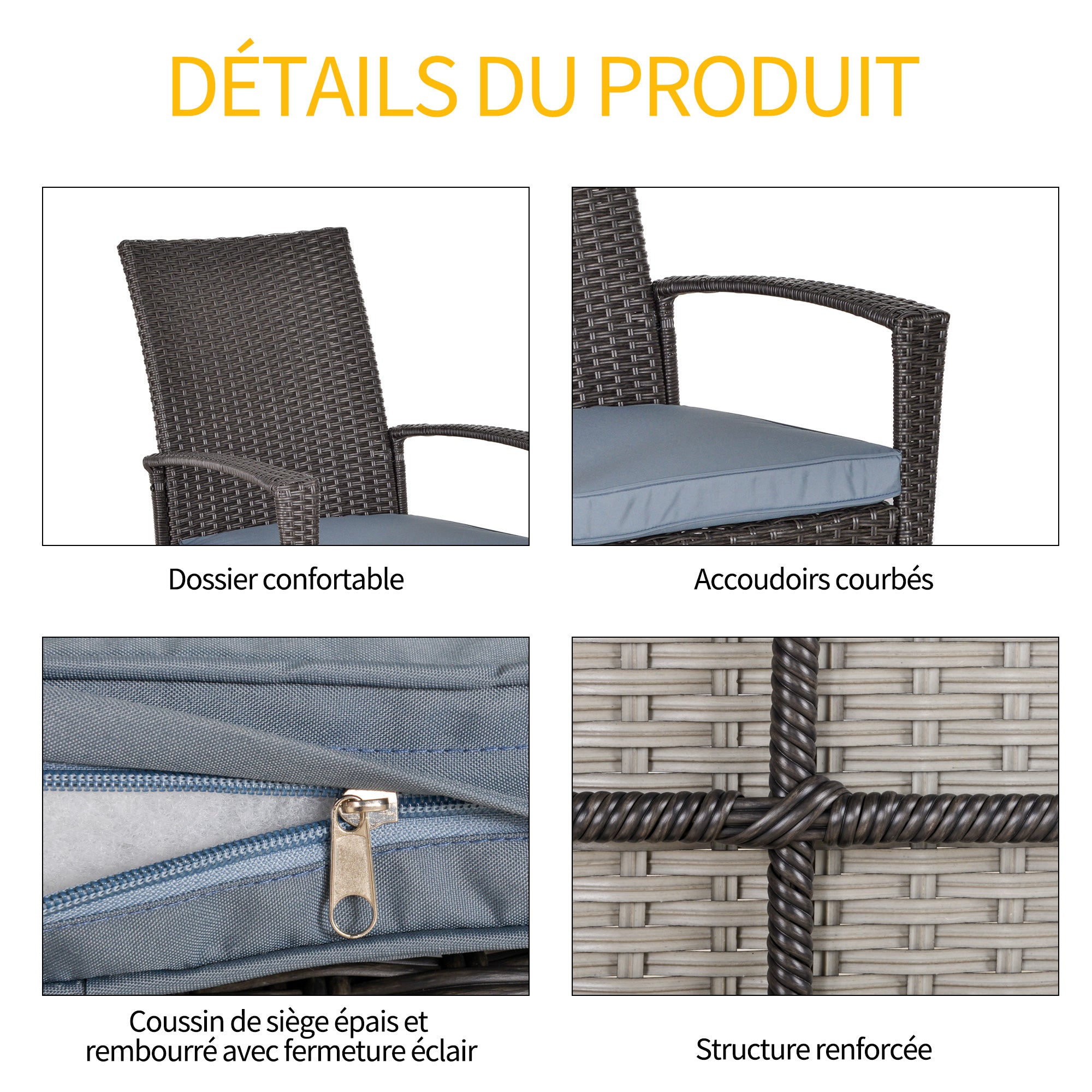 Outsunny Outdoor PE Rattan Rocking Chair, Garden Wicker Glider Rocking Chair Set with Armrest and Cushion for Patio, Balcony, Deck, Grey