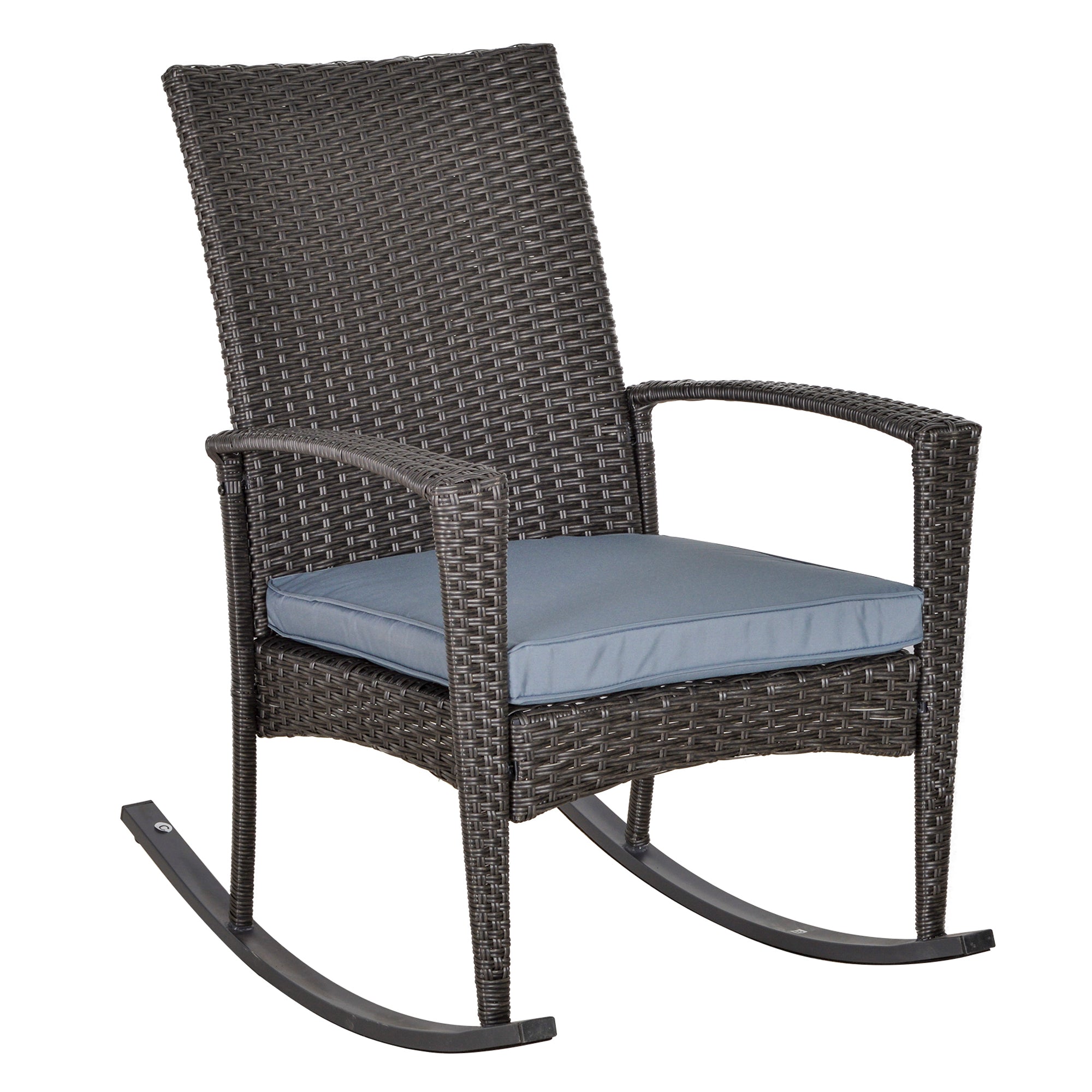 Outsunny Outdoor PE Rattan Rocking Chair, Garden Wicker Glider Rocking Chair Set with Armrest and Cushion for Patio, Balcony, Deck, Grey