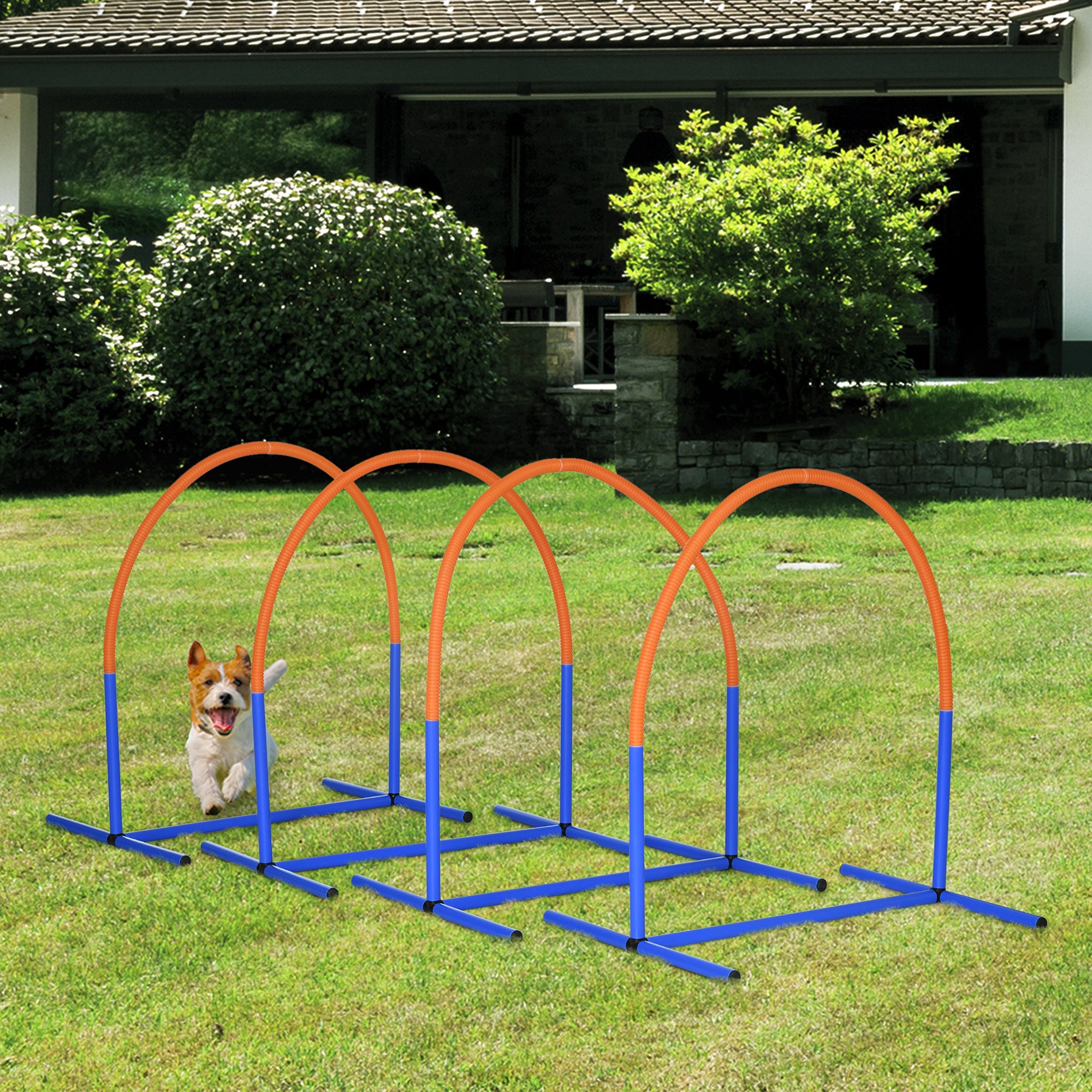PawHut Dog Agility Equipment,4PCs Portable Dog Play Run Jump Obedience Training Set w/ Agility Bows, Carry Bag