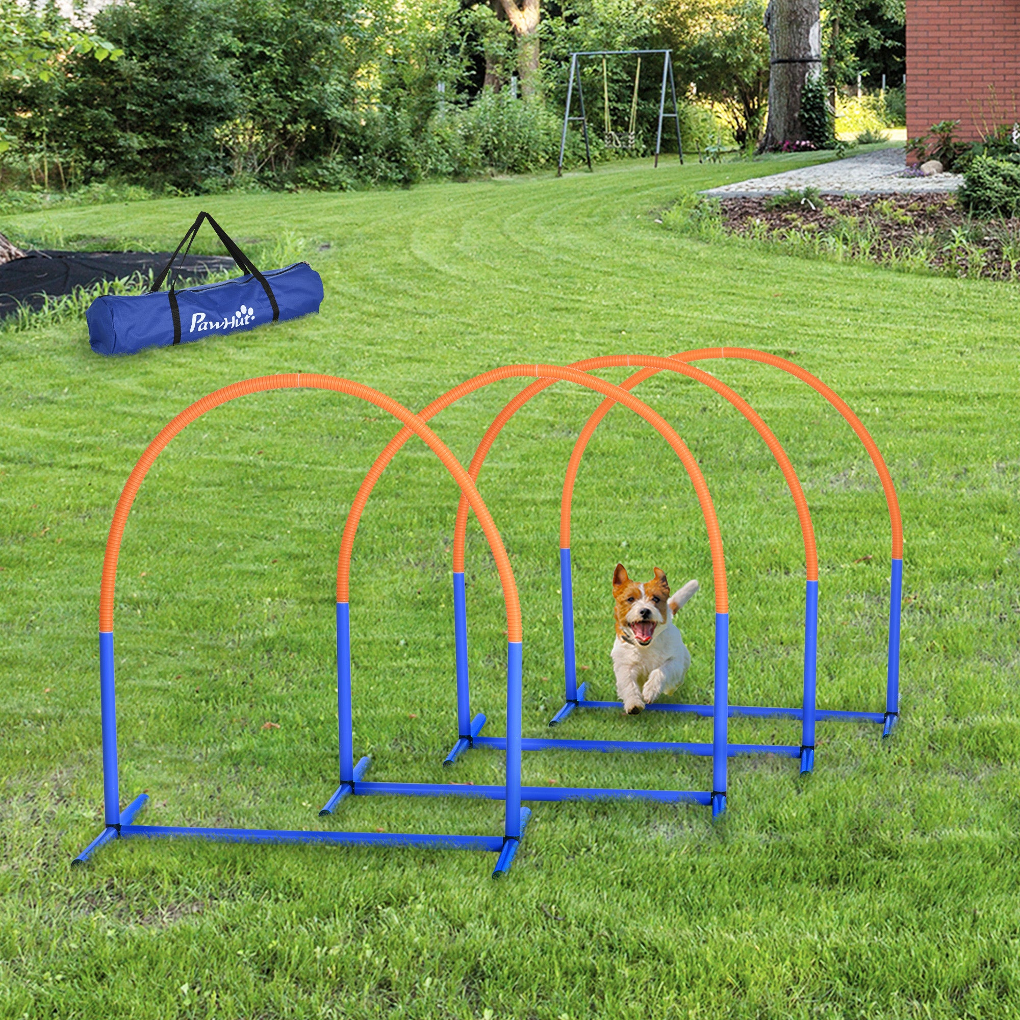 PawHut Dog Agility Equipment,4PCs Portable Dog Play Run Jump Obedience Training Set w/ Agility Bows, Carry Bag