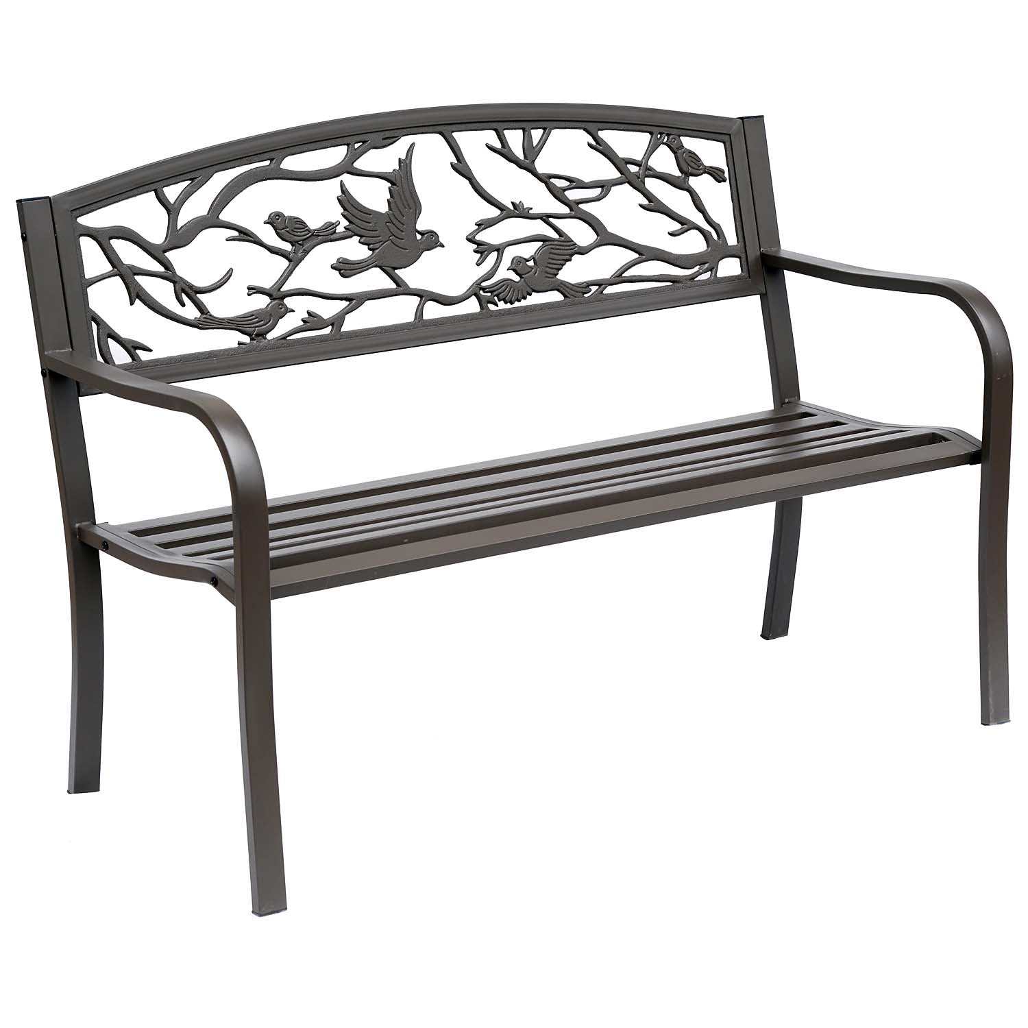 Outsunny 50" Garden Bench Outdoor Loveseat with Vintage Bird Pattern Cast Metal - Brown