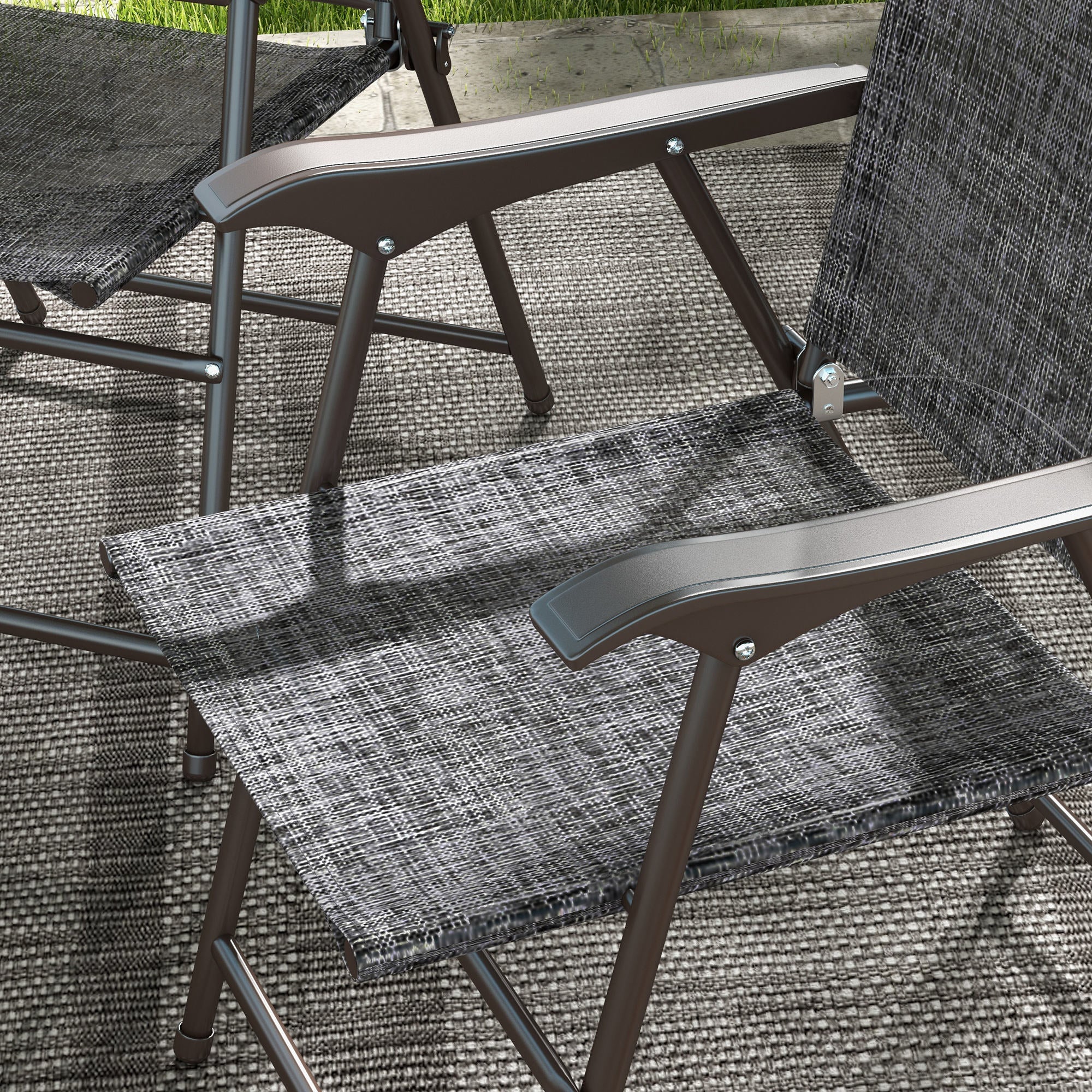 Outsunny Folding Patio Chairs Set of 4, Sports Chairs for Adults, Camping Chairs with Armrest, Breathable Mesh Fabric Seat for Lawn, Grey