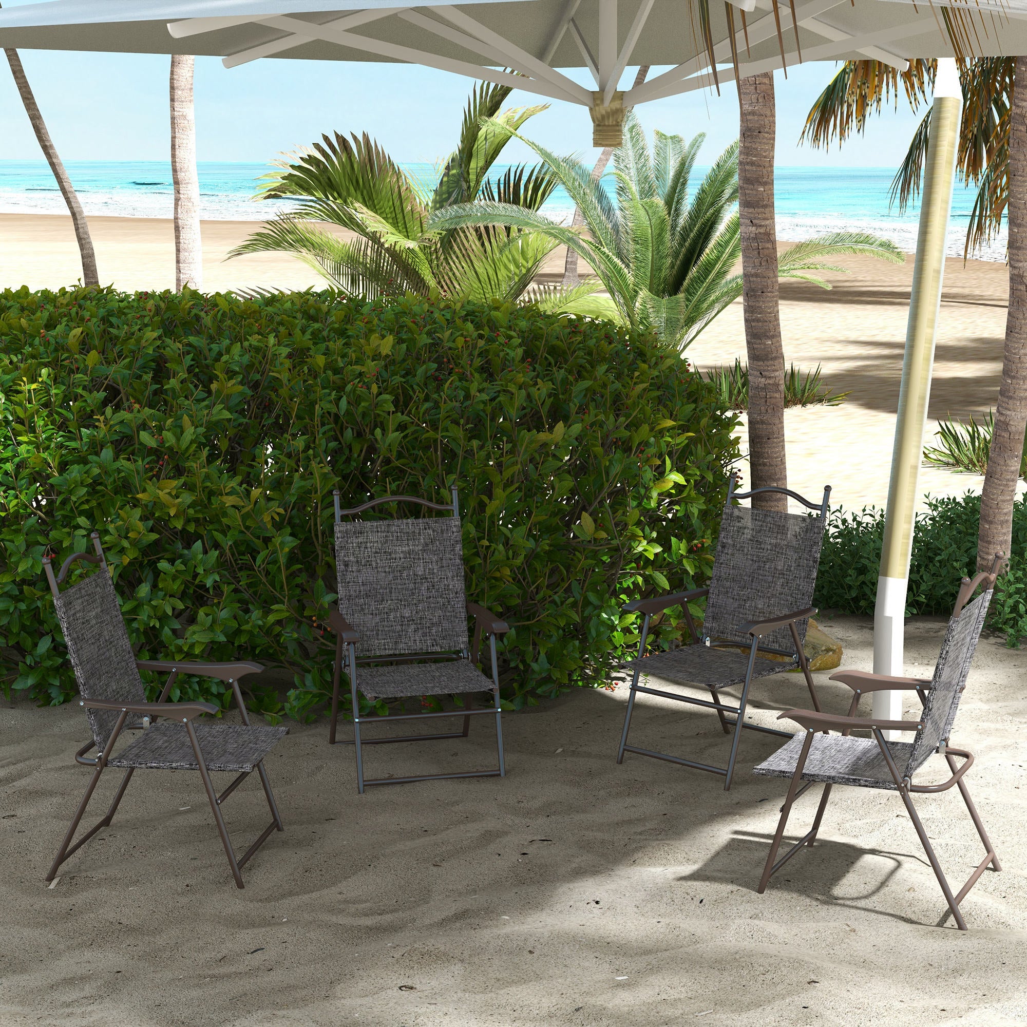 Outsunny Folding Patio Chairs Set of 4, Sports Chairs for Adults, Camping Chairs with Armrest, Breathable Mesh Fabric Seat for Lawn, Grey