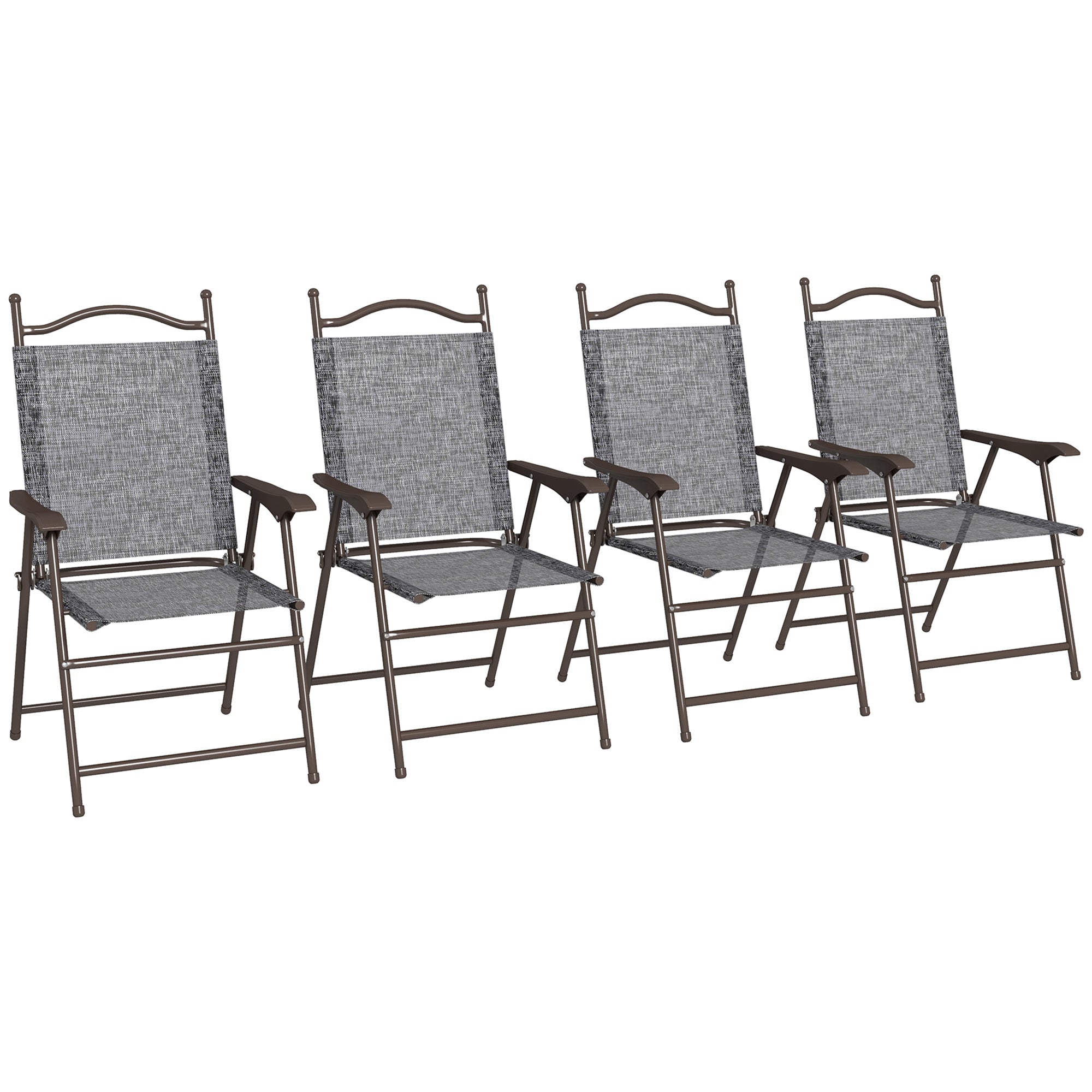 Outsunny Folding Patio Chairs Set of 4, Sports Chairs for Adults, Camping Chairs with Armrest, Breathable Mesh Fabric Seat for Lawn, Grey