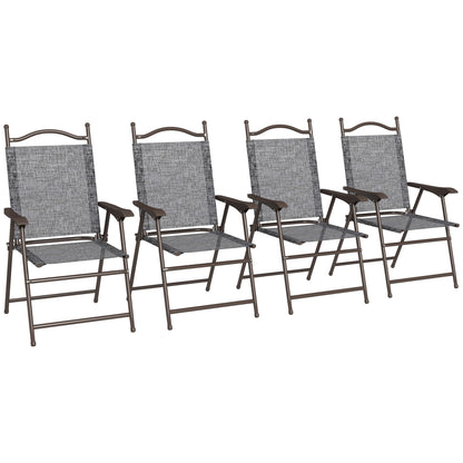 Outsunny Folding Patio Chairs Set of 4, Sports Chairs for Adults, Camping Chairs with Armrest, Breathable Mesh Fabric Seat for Lawn, Grey