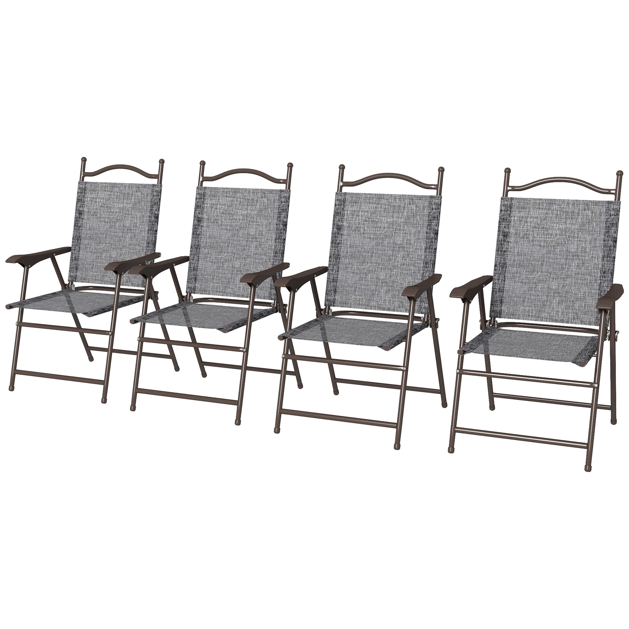 Outsunny Folding Patio Chairs Set of 4, Sports Chairs for Adults, Camping Chairs with Armrest, Breathable Mesh Fabric Seat for Lawn, Grey