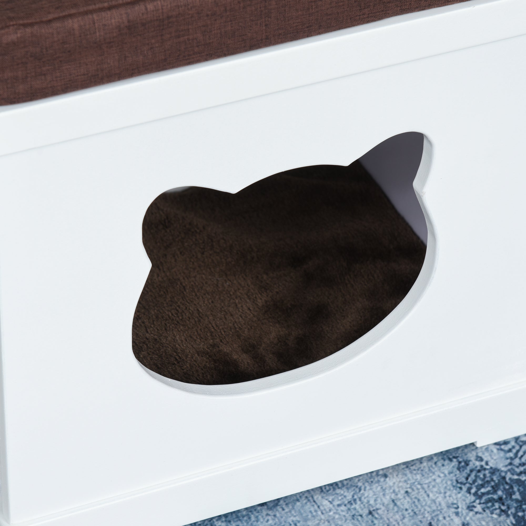 PawHut Wooden Cat Bed Cube House with Soft Padded Cushions, 2 Exterior Scratching Boards, & Interior Space, White