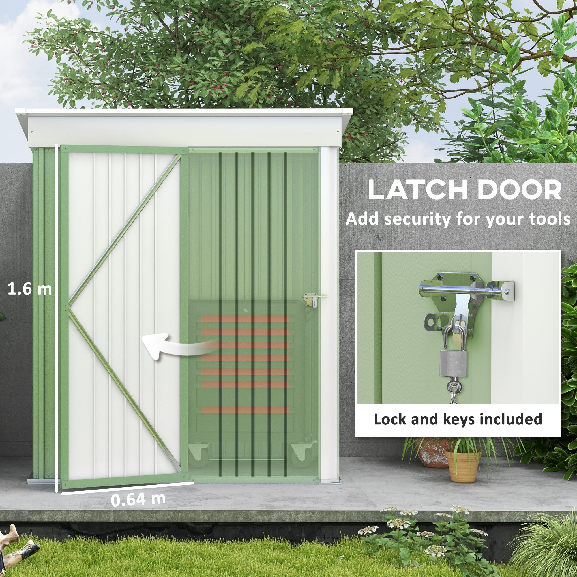 Outsunny 5' x 3' Steel Outdoor Storage Shed, Lean-to Garden Shed with Adjustable Shelf,  Foundation Kit, Lock and Gloves for Lawn Mower, Tool, Patio, Lawn, Green