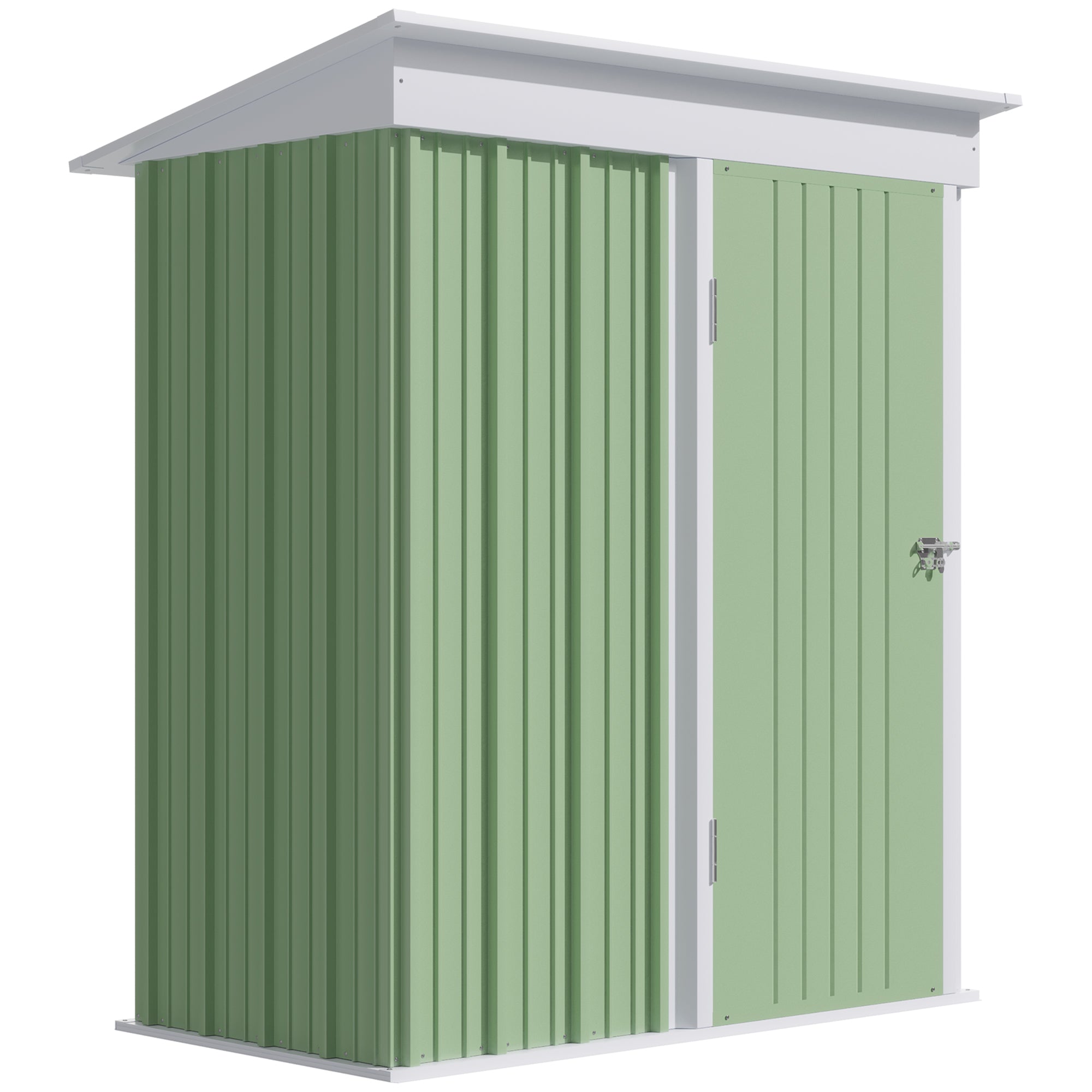Outsunny 5' x 3' Steel Outdoor Storage Shed, Lean-to Garden Shed with Adjustable Shelf,  Foundation Kit, Lock and Gloves for Lawn Mower, Tool, Patio, Lawn, Green