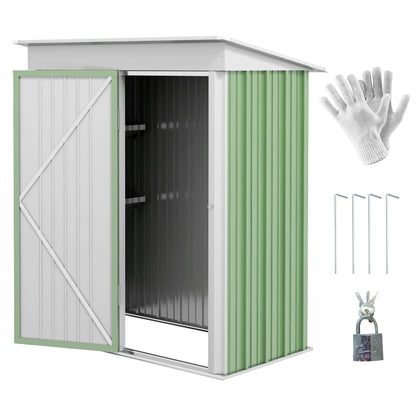Outsunny 5' x 3' Steel Outdoor Storage Shed, Lean-to Garden Shed with Adjustable Shelf,  Foundation Kit, Lock and Gloves for Lawn Mower, Tool, Patio, Lawn, Green