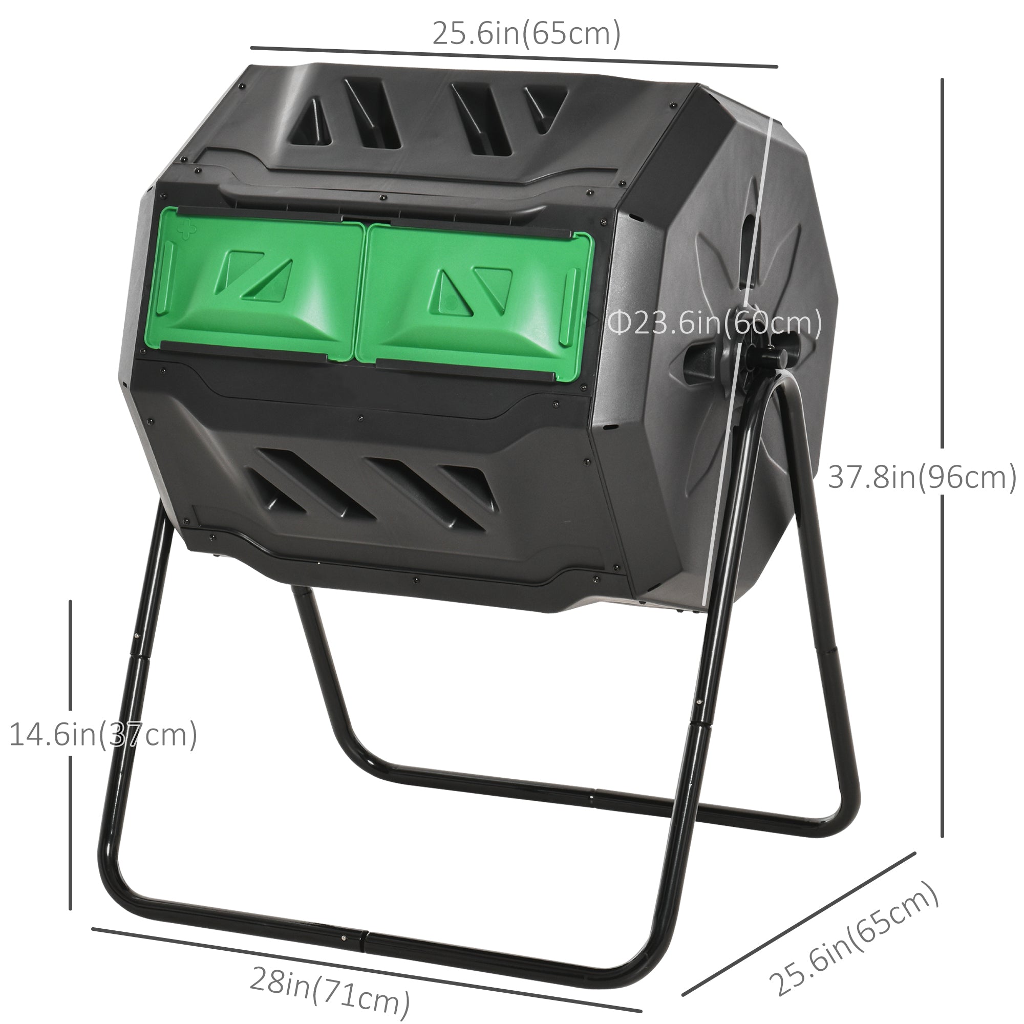 Outsunny 43 Gallon (160L) Tumbling Compost Bin Outdoor Dual Chamber 360° Rotating Composter with Sliding Doors, Solid Steel Frame and Gloves, Green