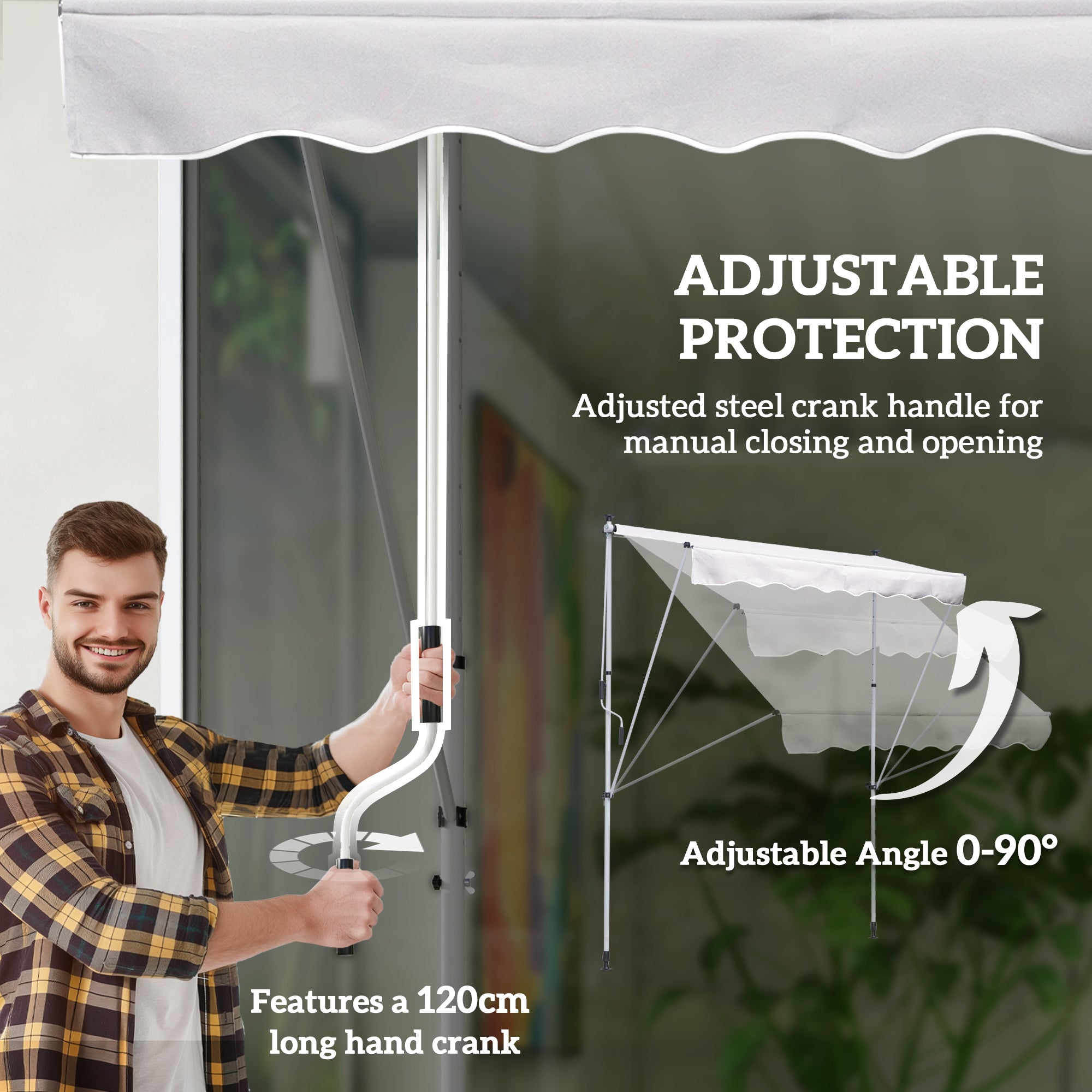 Outsunny 6.6'x5' Manual Retractable Patio Awning Window Door Sun Shade Deck Canopy Shelter Water Resistant UV Protector White