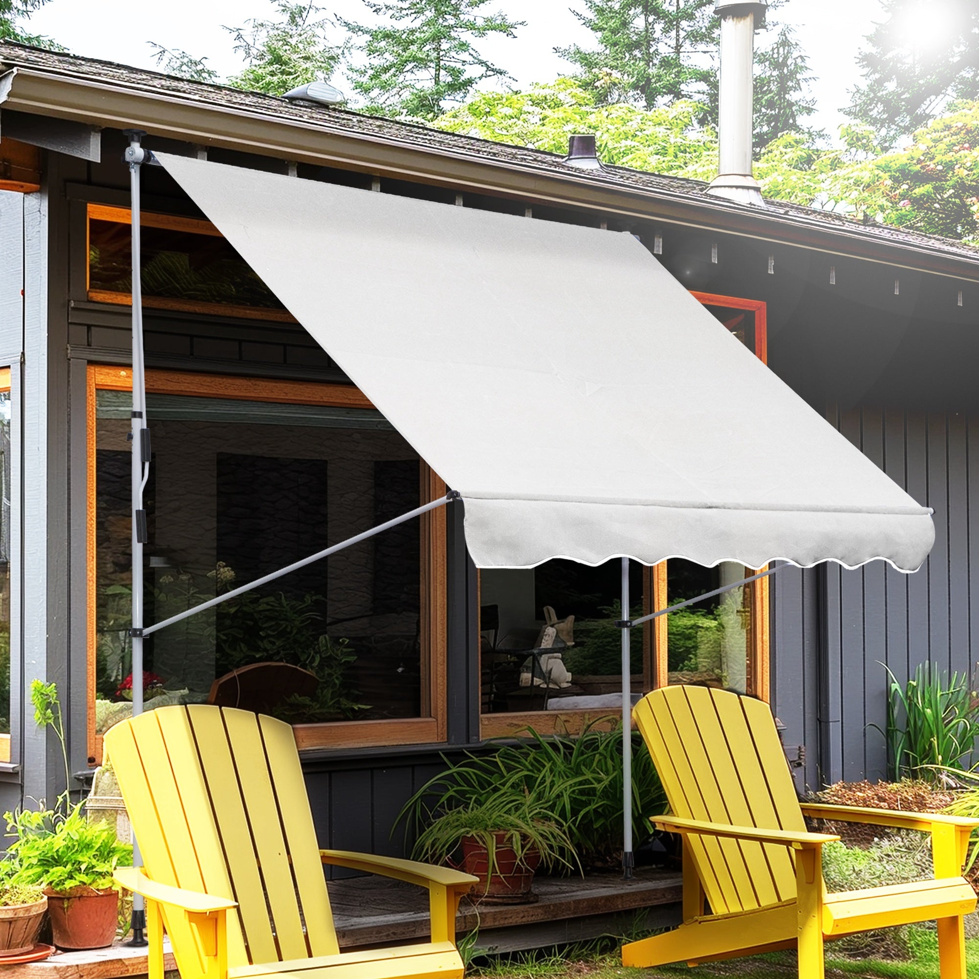 Outsunny 6.6'x5' Manual Retractable Patio Awning Window Door Sun Shade Deck Canopy Shelter Water Resistant UV Protector White