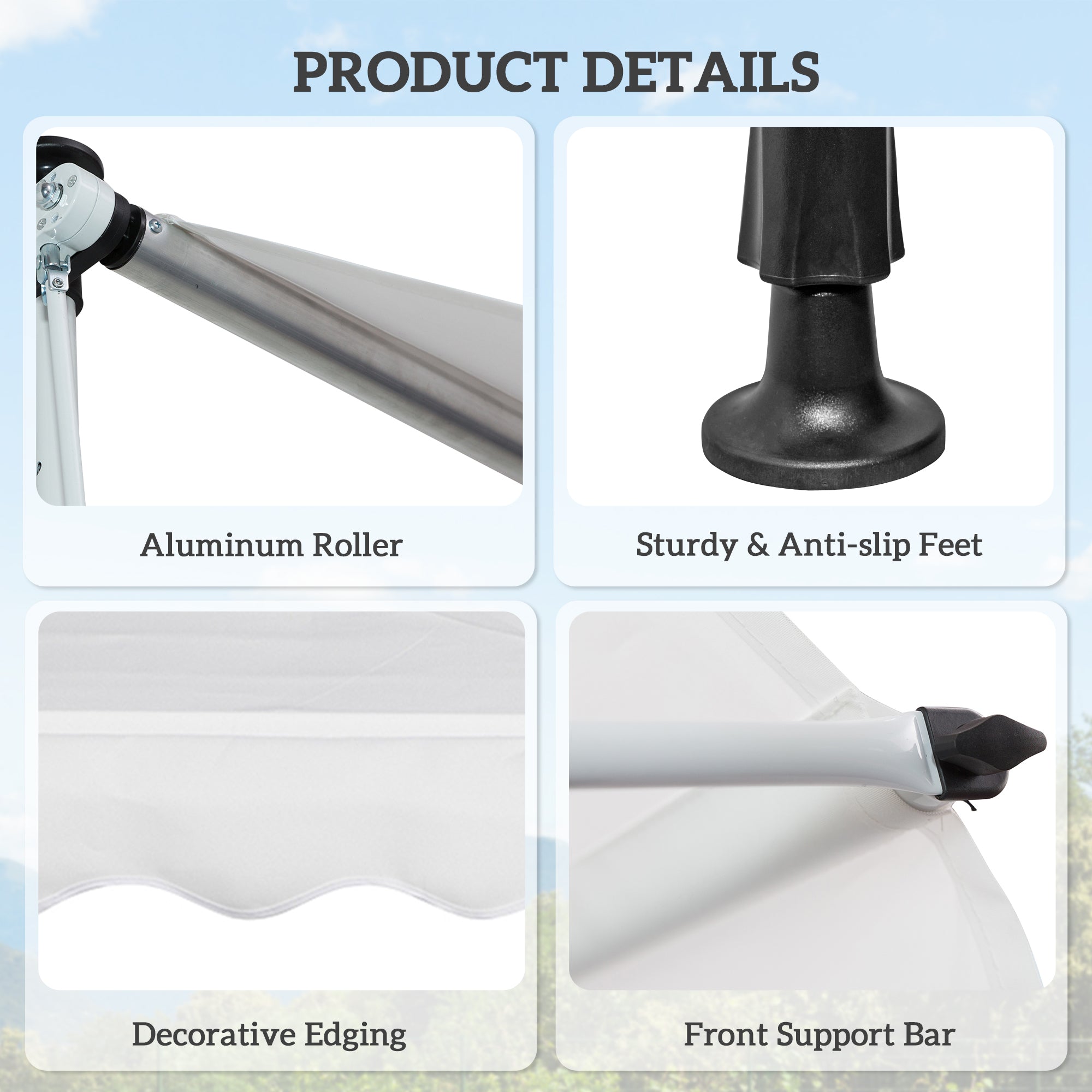 Outsunny 6.6'x5' Manual Retractable Patio Awning Window Door Sun Shade Deck Canopy Shelter Water Resistant UV Protector White