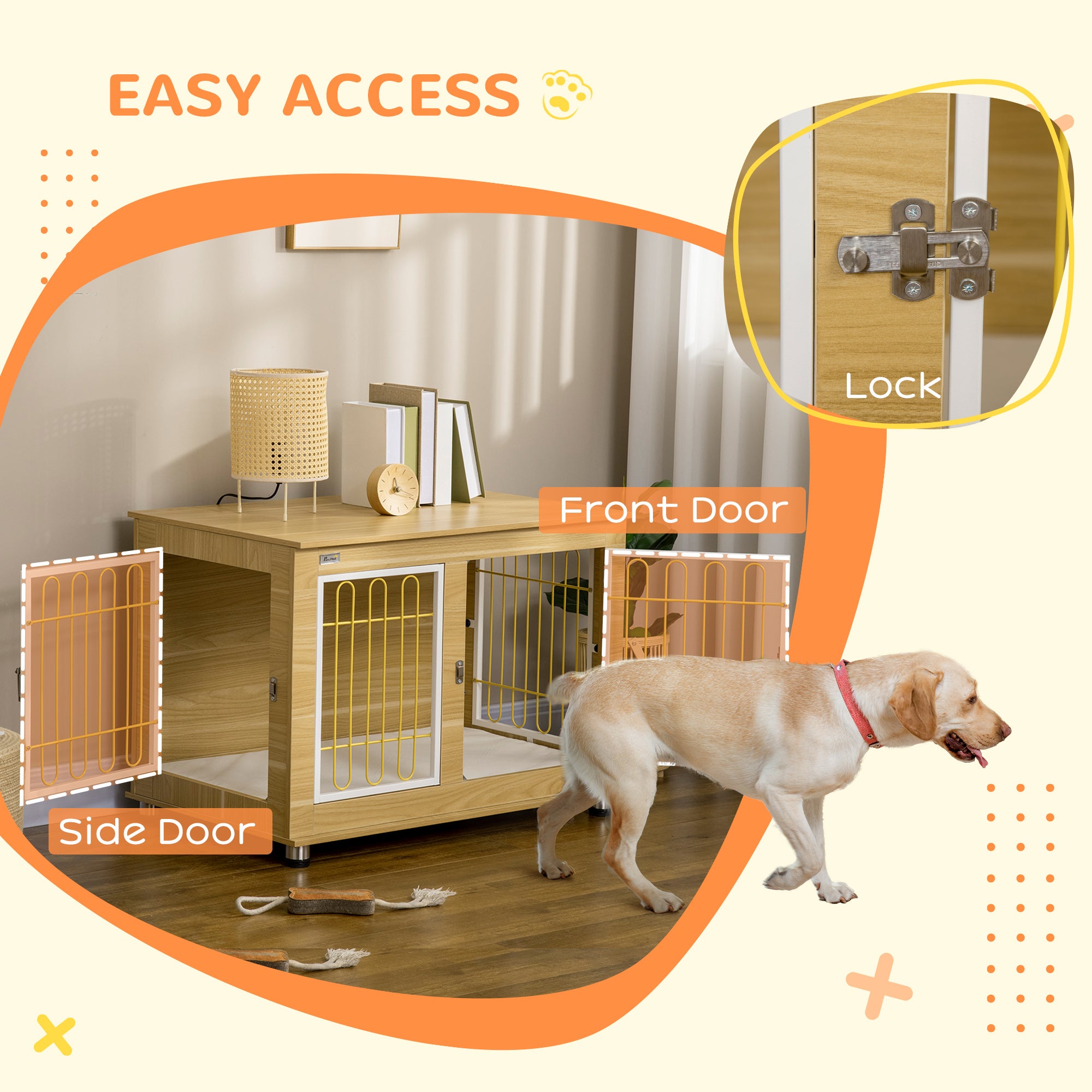 PawHut Modern Large Dog Crate End Table with Soft Cushion & Big Tabletop, Wooden Dog Crate Bed Indoor Dog Kennel Furniture with Washable Cushion Cover
