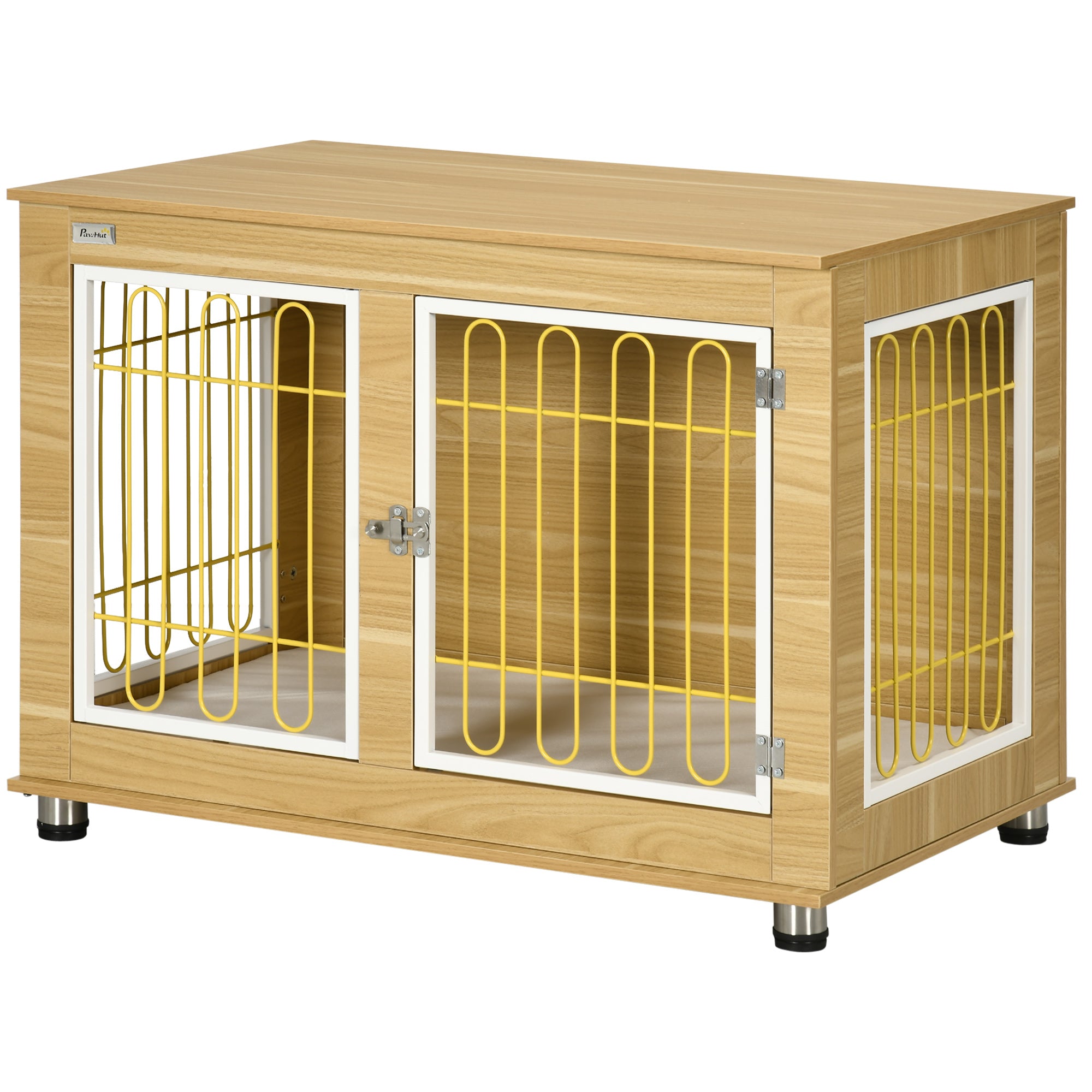 PawHut Modern Large Dog Crate End Table with Soft Cushion & Big Tabletop, Wooden Dog Crate Bed Indoor Dog Kennel Furniture with Washable Cushion Cover